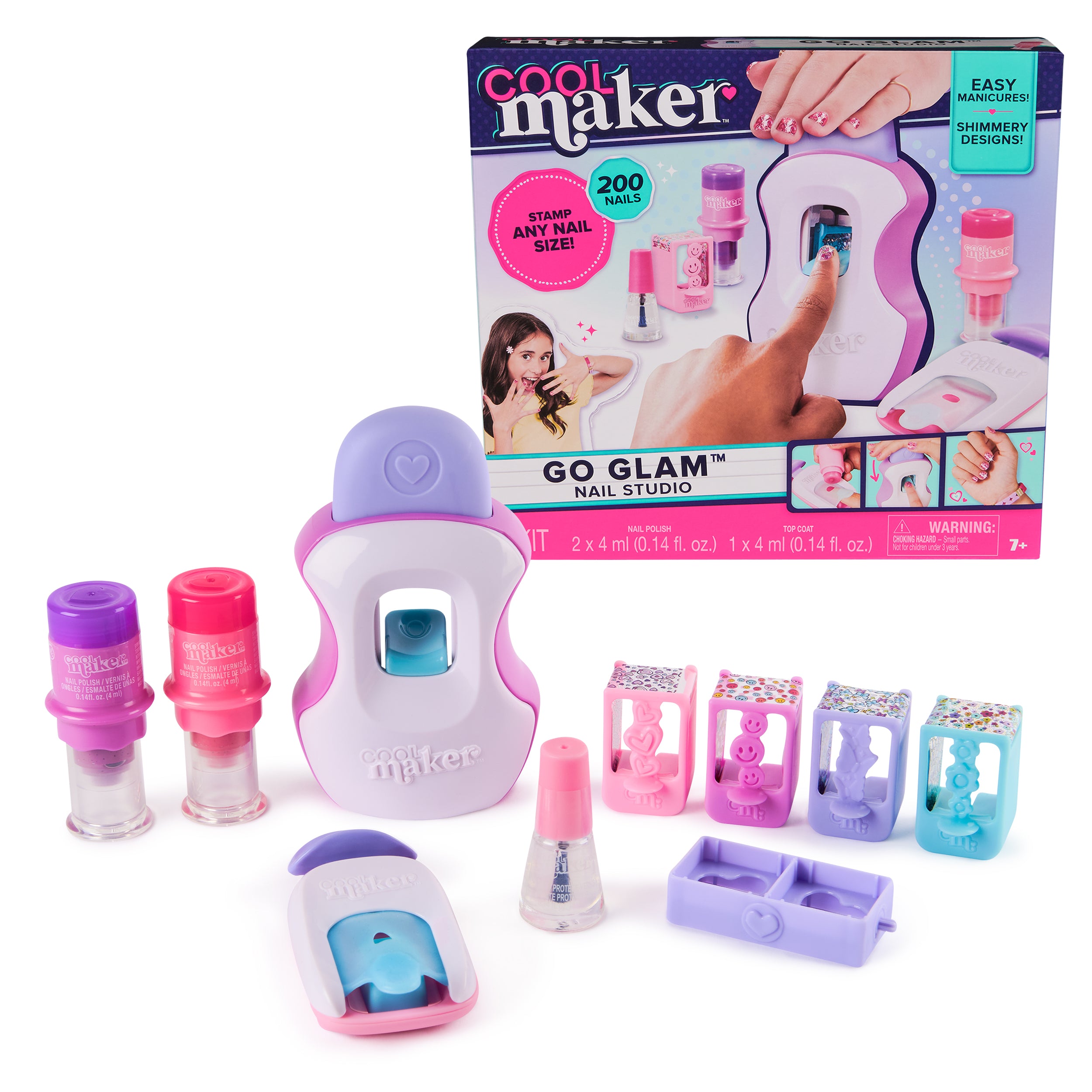 Cool Maker, GO GLAM Studio Nail Kit, Style 200 Nails, 4 Designs, 2 Polish Applicators & Mask Packaging May Vary, Arts and Crafts for Ages 7 and up