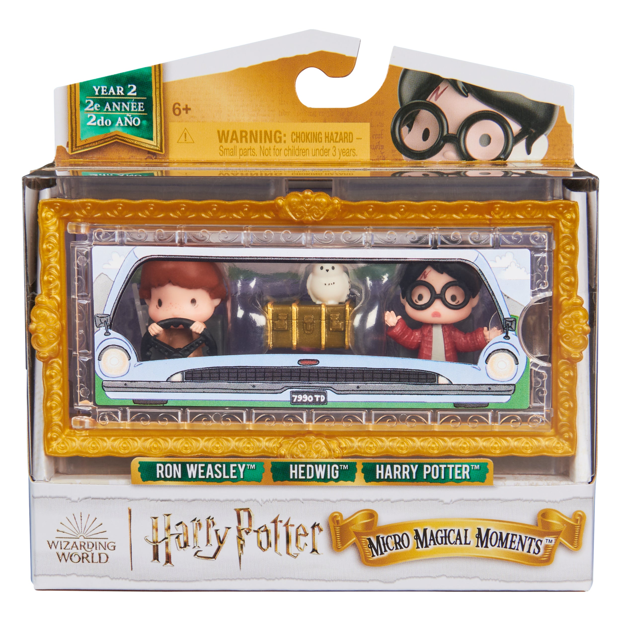 Wizarding World Harry Potter, Micro Magical Moments Year 2 Flying Car Figure Set with Harry, Ron, Hedwig & Display Case, Kids Toys for Ages 6+