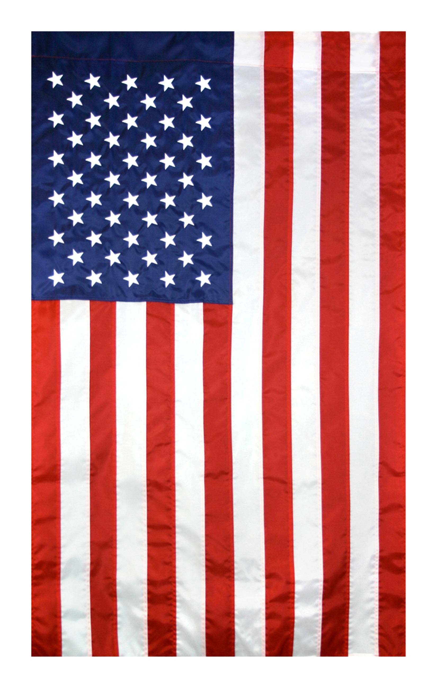 American Flag 2 ½ x 4 ft. Nylon SolarGuard Nyl-Glo , 100% Made in USA with Sewn Stripes, Embroidered Stars and Banner-Style Pole Sleeve.