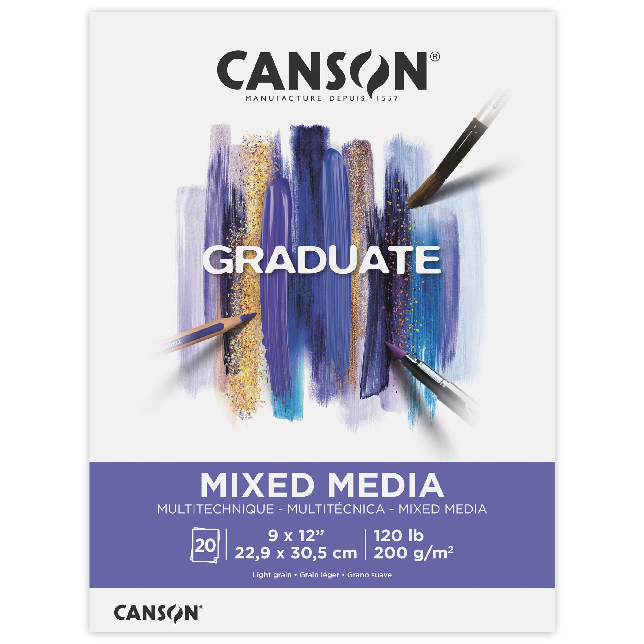 Graduate Mixed Media Pad, Foldover Binding, 20 Sheet, 9x12 inch, 1 Count