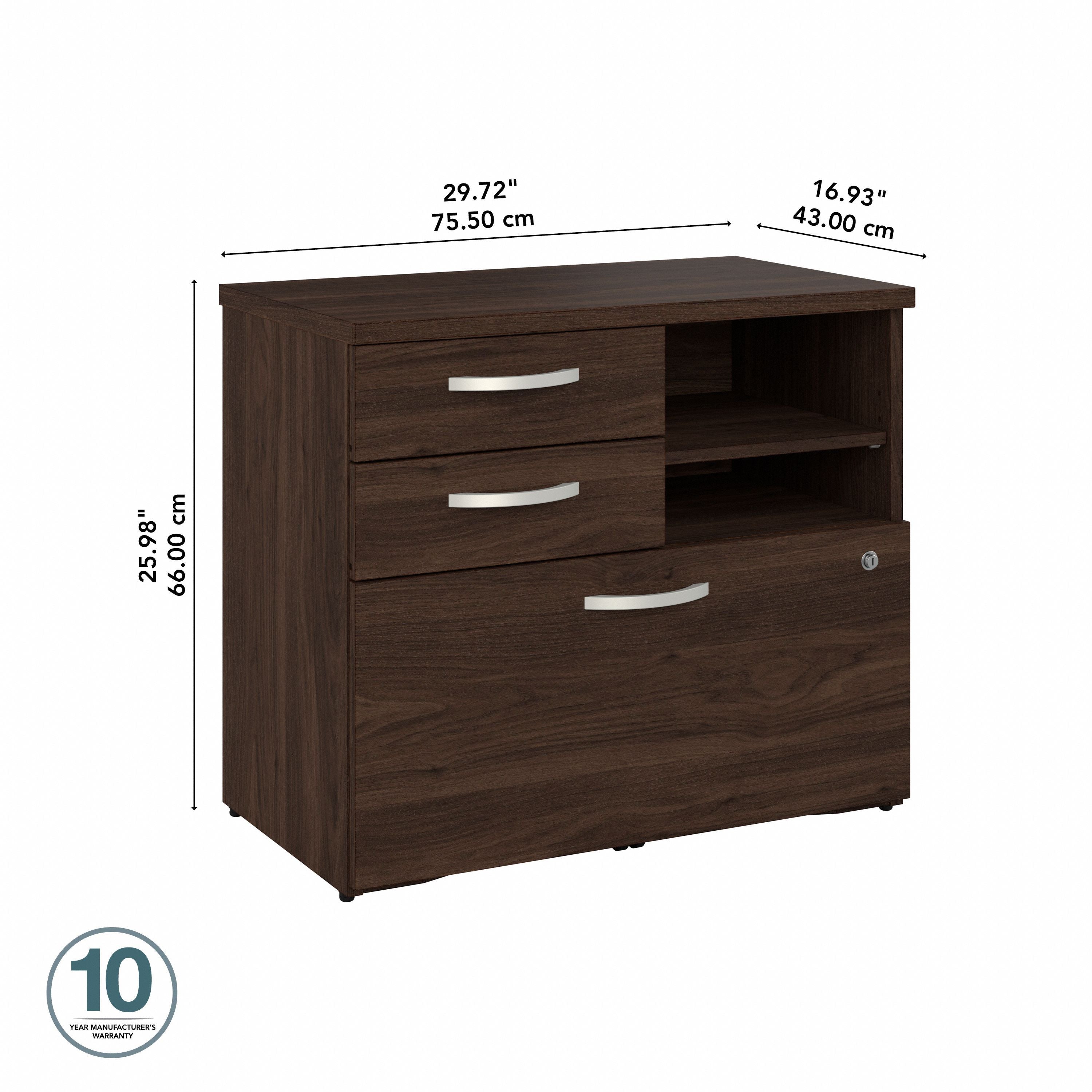 Bush Business Furniture Studio C Office Storage Cabinet with Drawers and Shelves in Black Walnut - 29.72" Width x 16.93" Depth x 25.98" Height