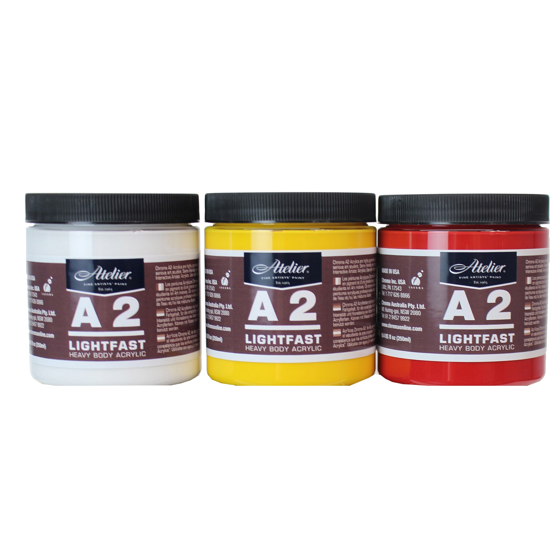 A2 Heavy Body Lightfast Artist Acrylic, 237 ml Jars, 6 Color Set