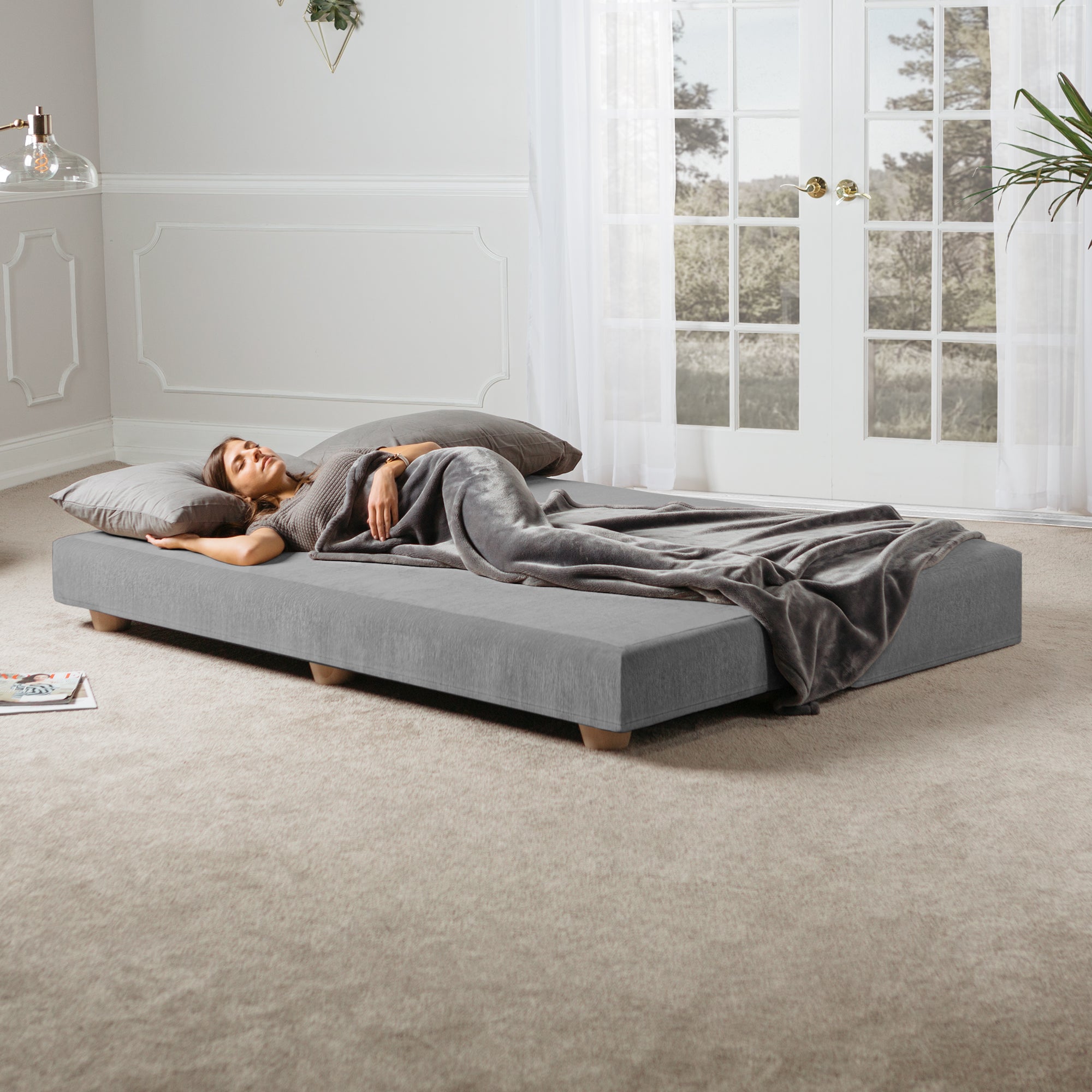 Jaxx Alon Daybed/Fold-Out Sleeper, Queen-Size Mattress - Premium Chenille, Grey, Model: