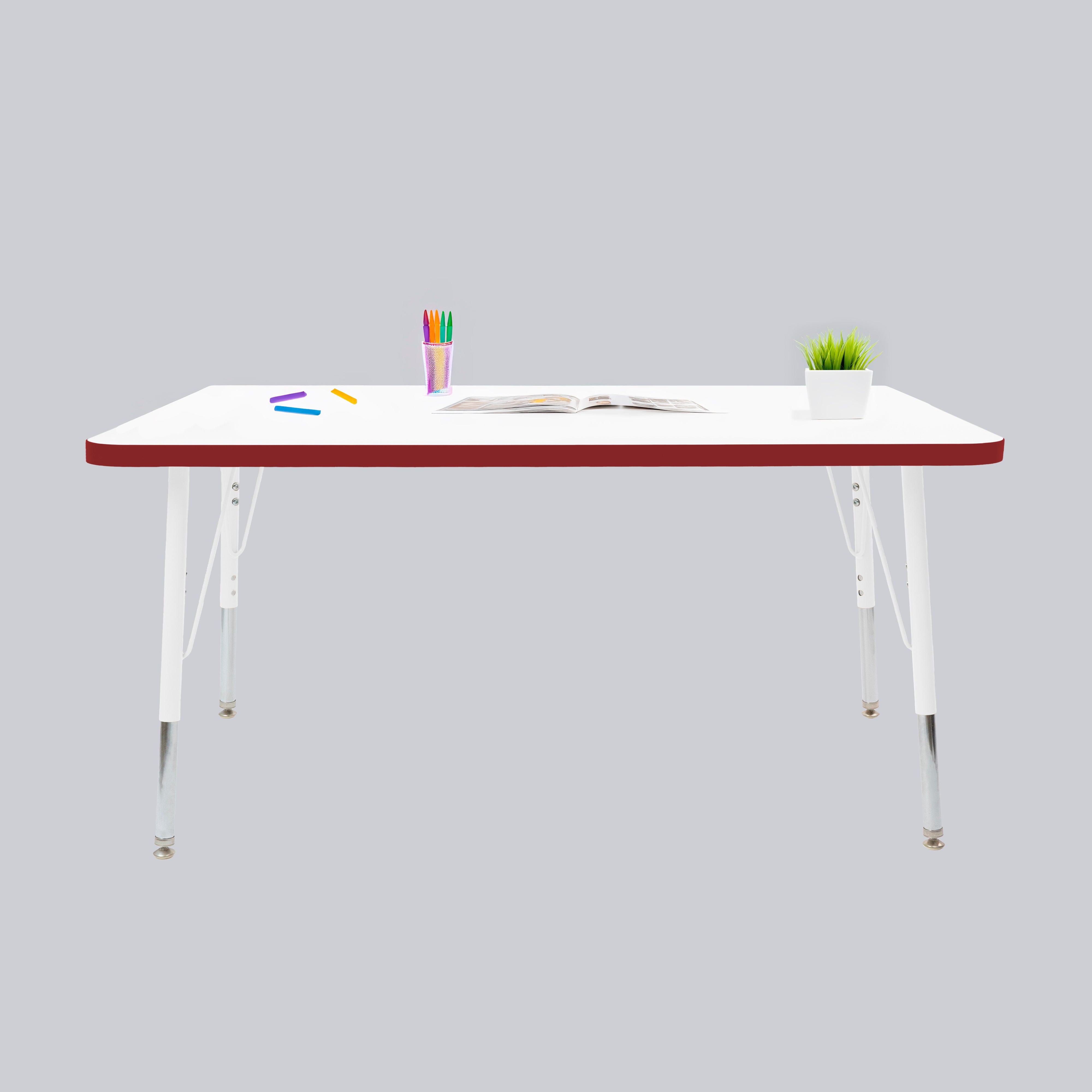 30" x 48" Rectangle Thermofused Activity Table with Adjustable Standard Swivel Glide Legs - White/Burgundy/White
