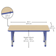 24" x 48" Rectangle T-Molding Activity Table with Adjustable Chunky Legs - Maple/Blue
