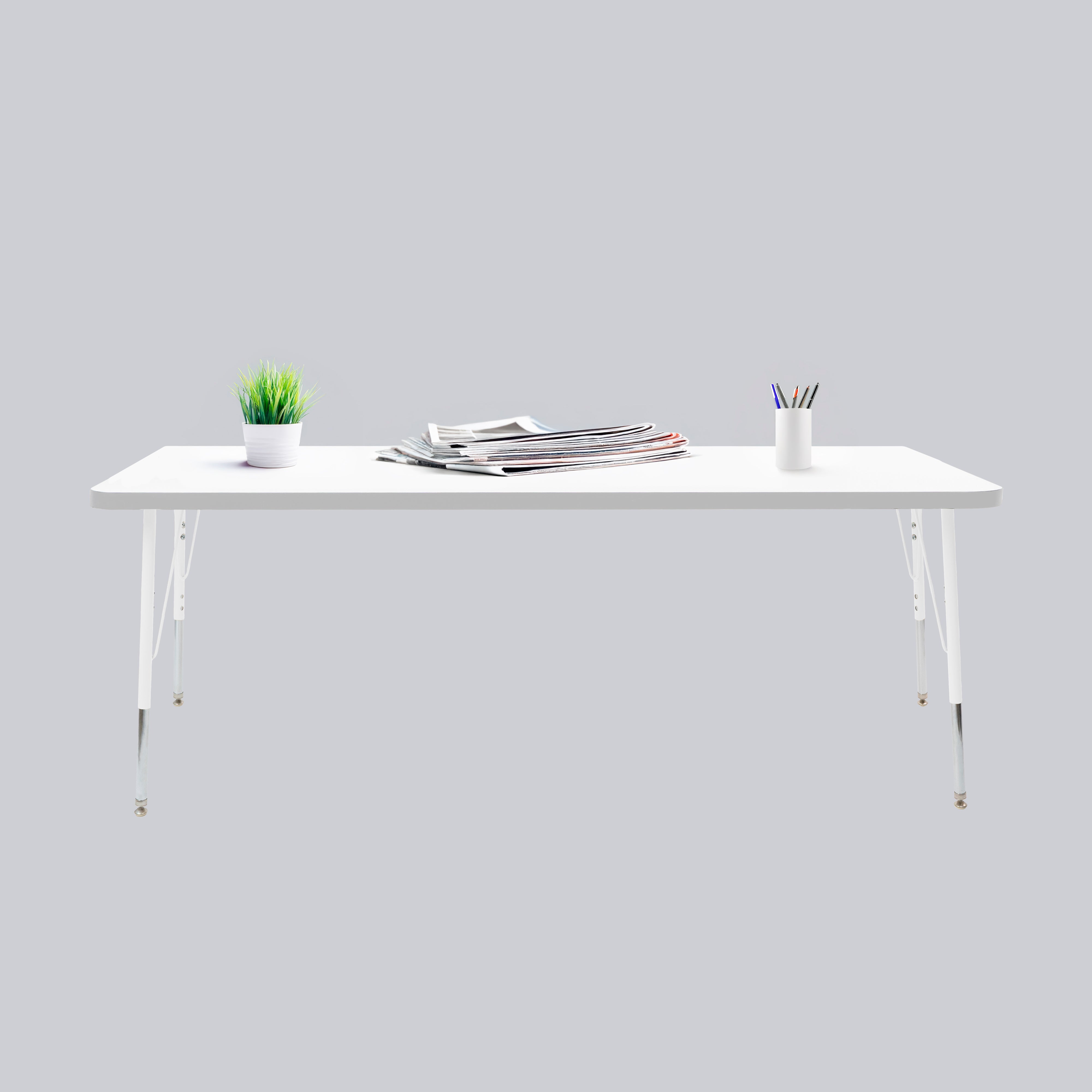30" x 72" Rectangle Thermofused Activity Table with Adjustable Standard Swivel Glide Legs - White/Light Gray/White