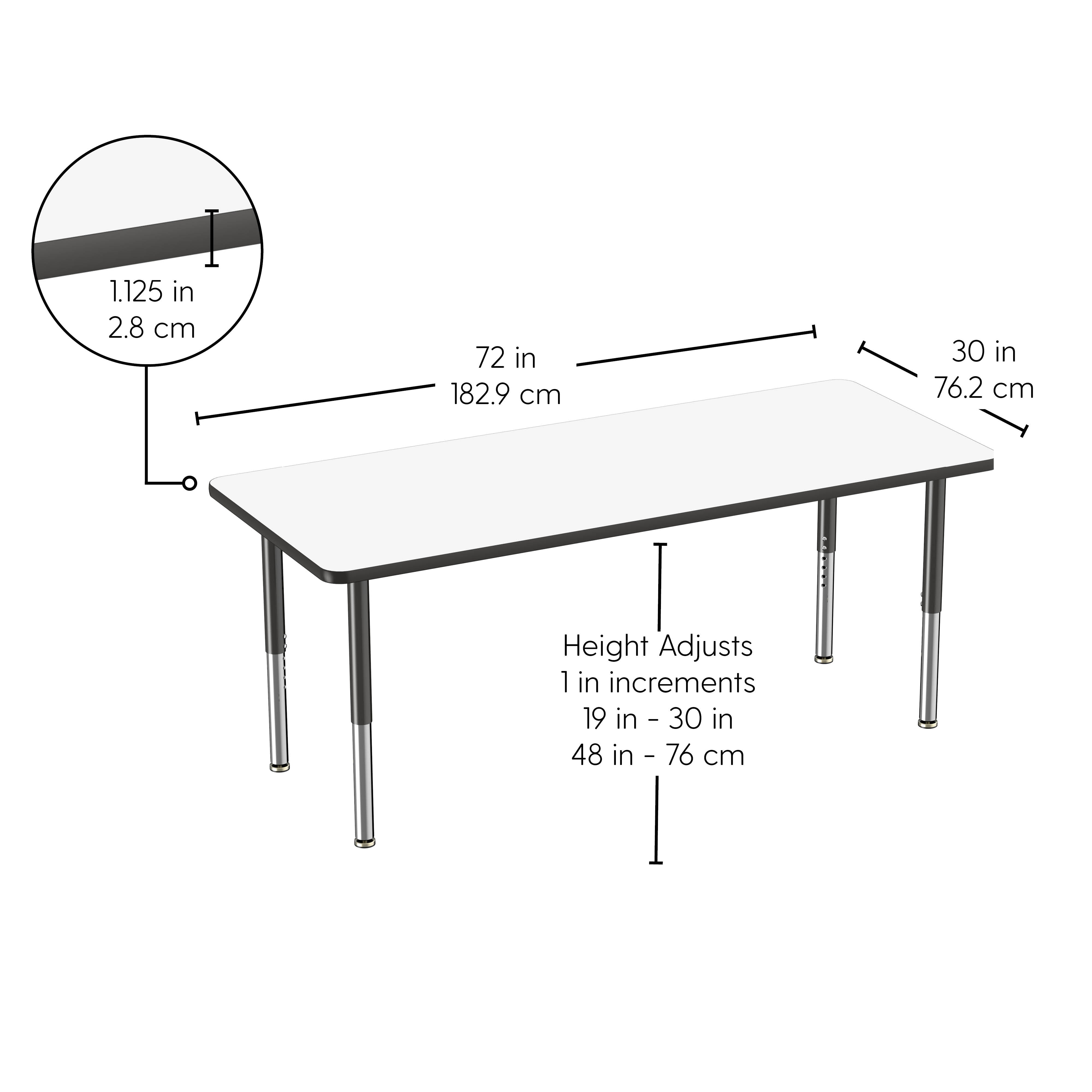 30" x 72" Rectangle Dry-Erase Activity Table with Adjustable Super Legs - Whiteboard/Black
