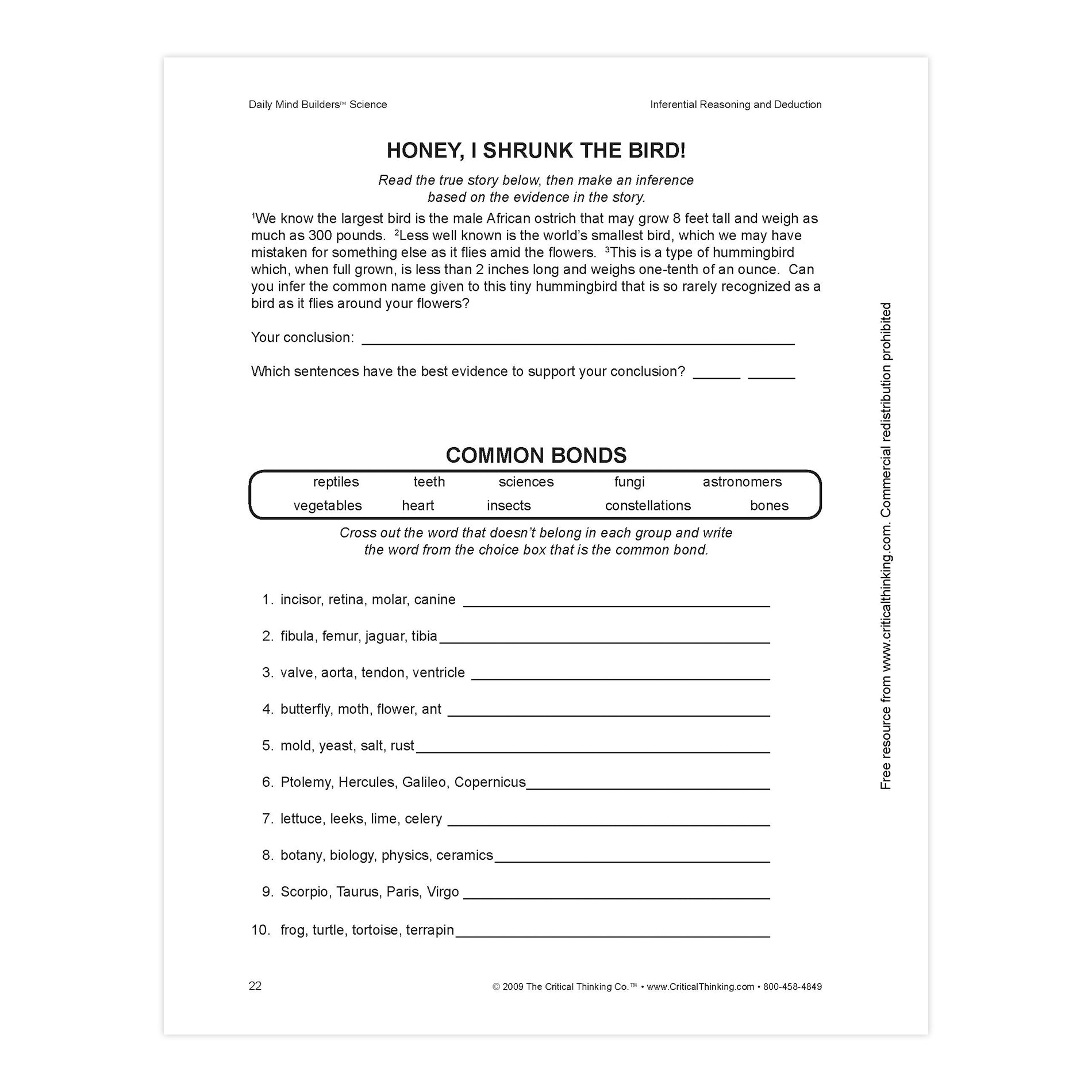 Daily Mind Builders Science Book, Grade 5-12