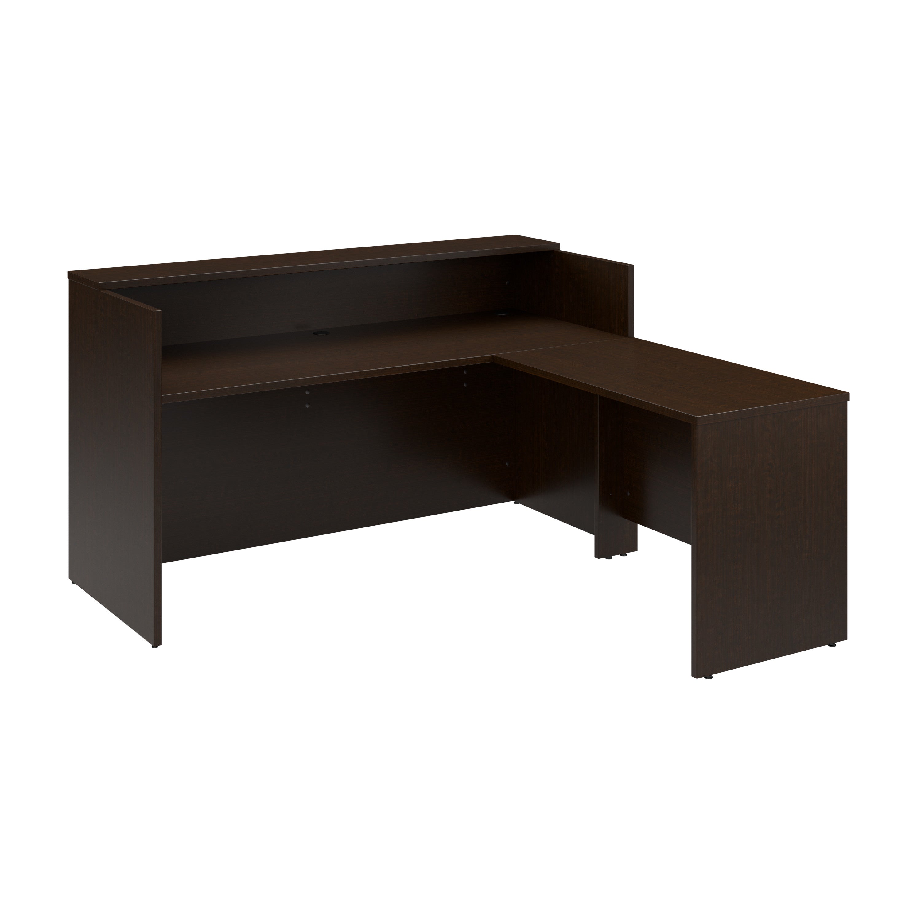 Bush Business Furniture Arrive 72W x 72D L Shaped Reception Desk with Shelf in Mocha Cherry - 71.02" Width x 71.14" Depth x 40.35" Height