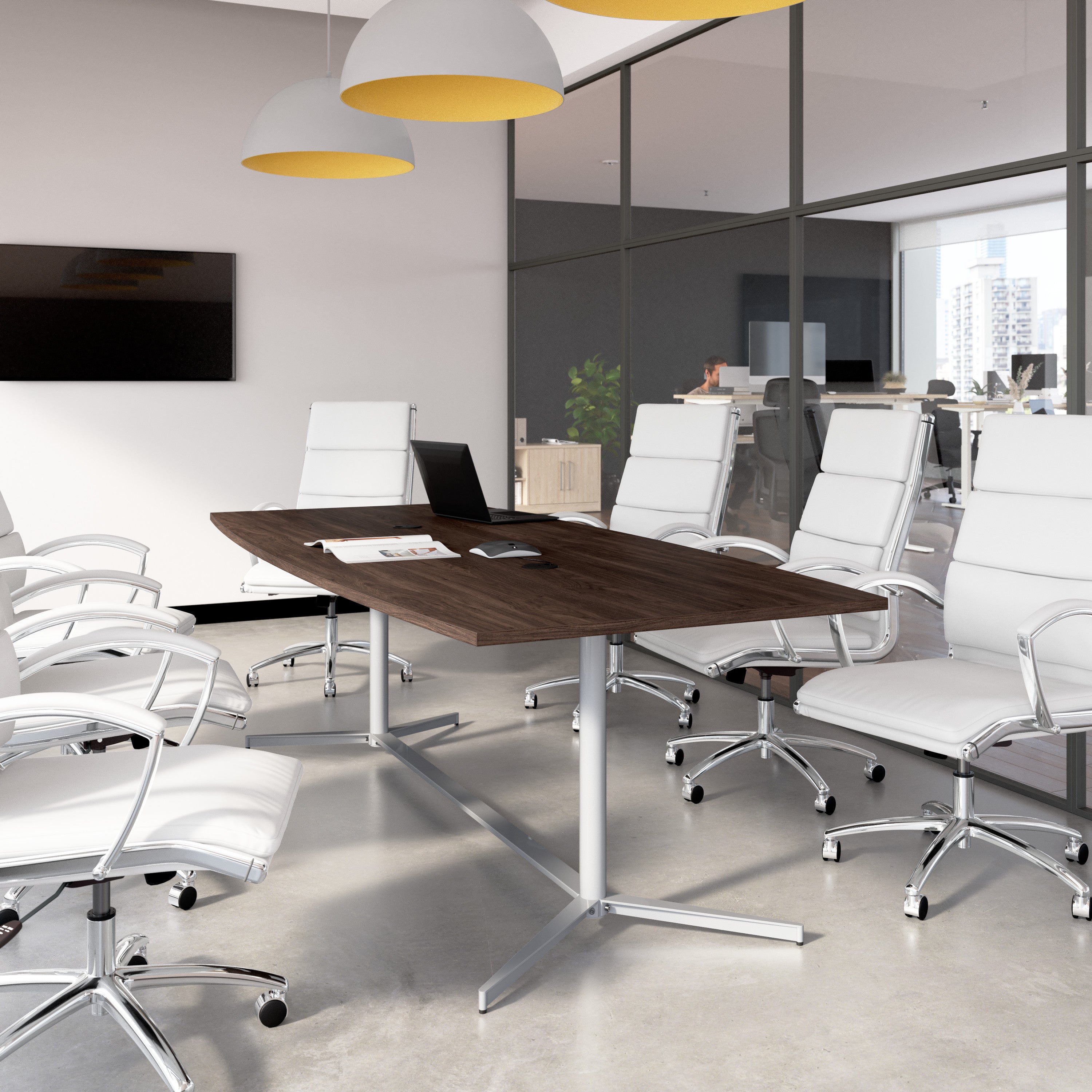 Bush Business Furniture 96-inch Office Conference Table with Metal Base in Black Walnut - 95.19" Width x 42.00" Depth x 28.65" Height