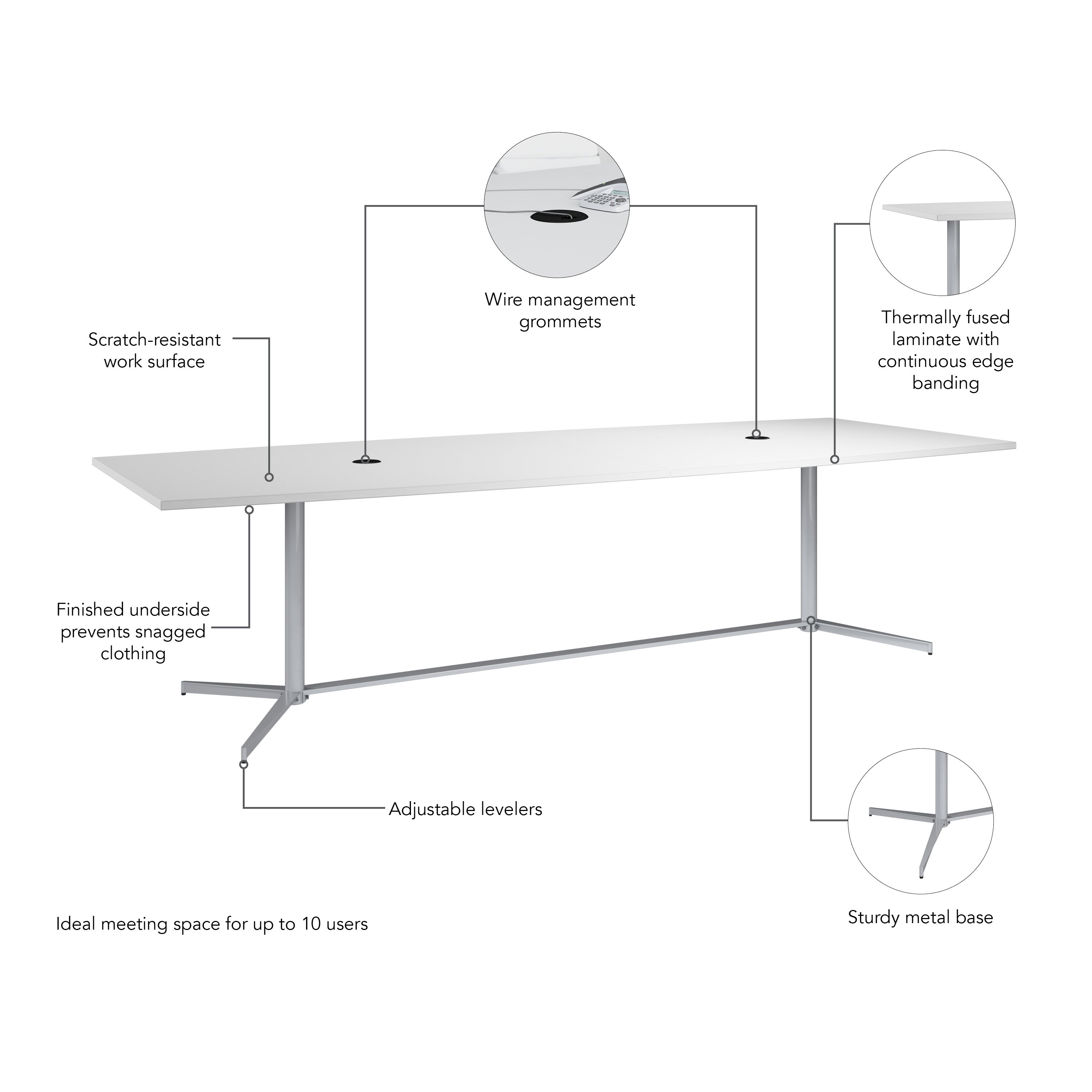 Bush Business Furniture 120-inch Office Conference Table with Metal Base in White - 119.21" Width x 47.52" Depth x 28.65" Height