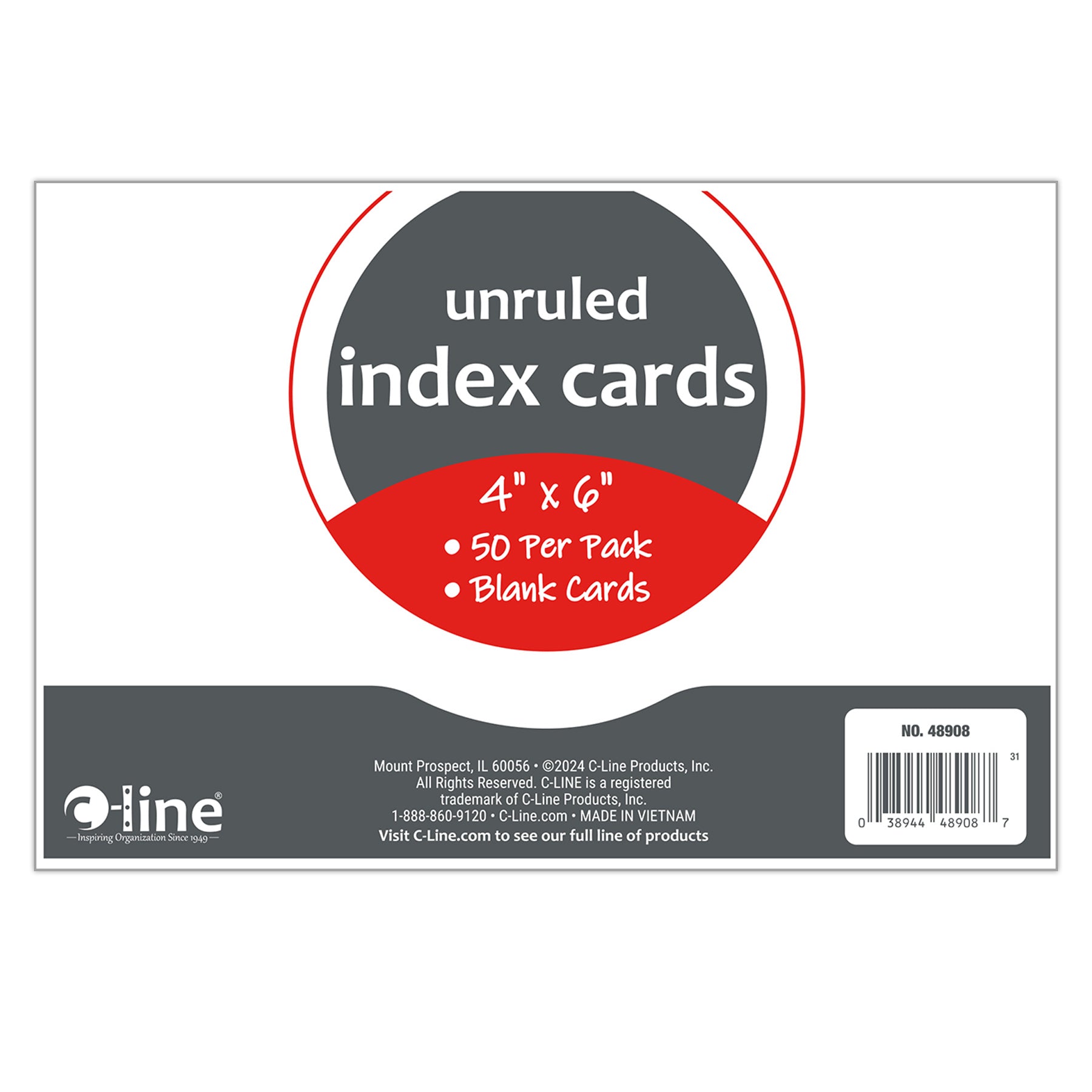 Index Cards, 4" x 6", White, Unruled, Pack of 50