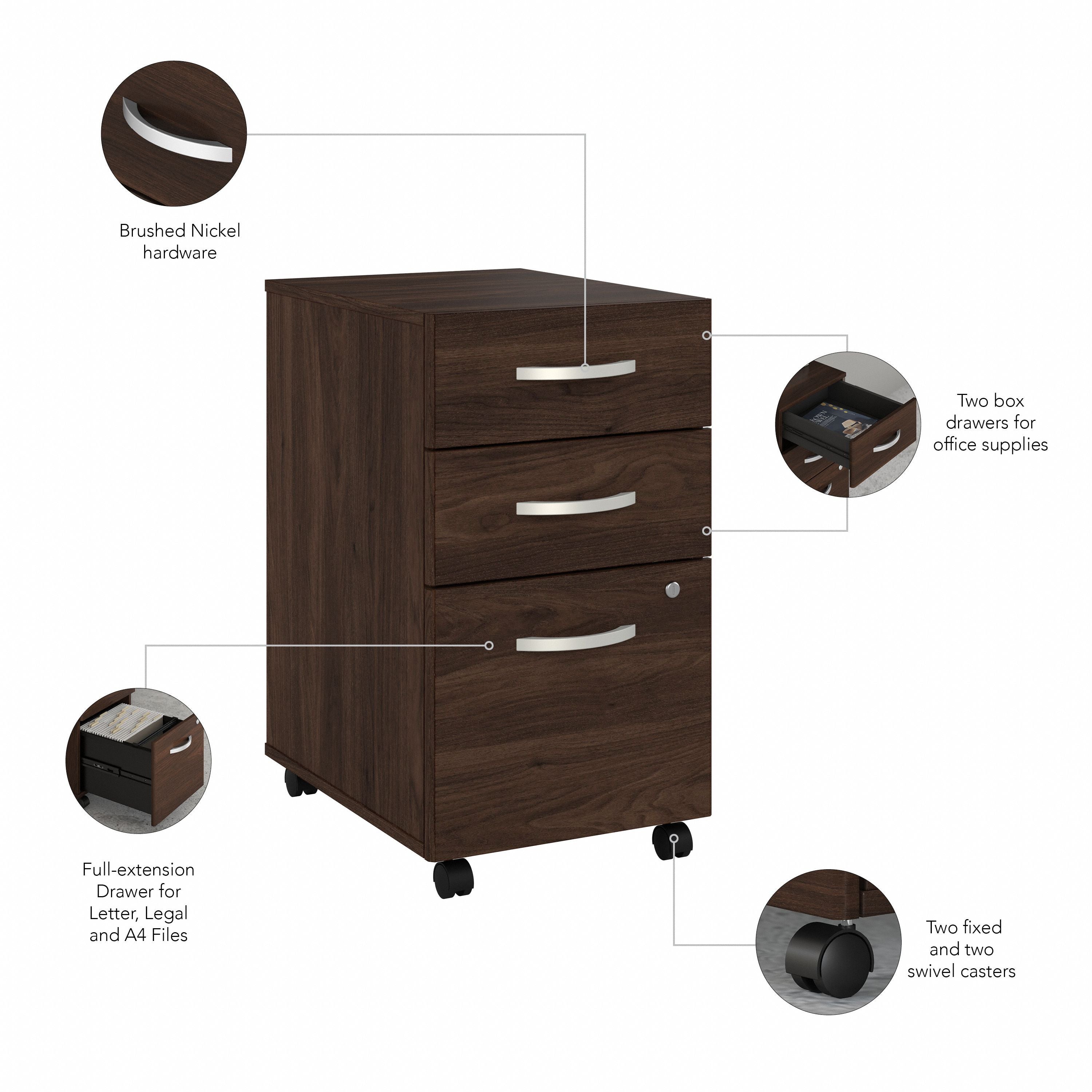 Bush Business Furniture Studio C 72W x 30D Office Desk with Mobile File Cabinet in Black Walnut - 71.02" Width x 29.37" Depth x 29.84" Height