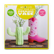 Paint Your Own Ceramic Vase Art Set with Cactus and Cowboy Boot Designs