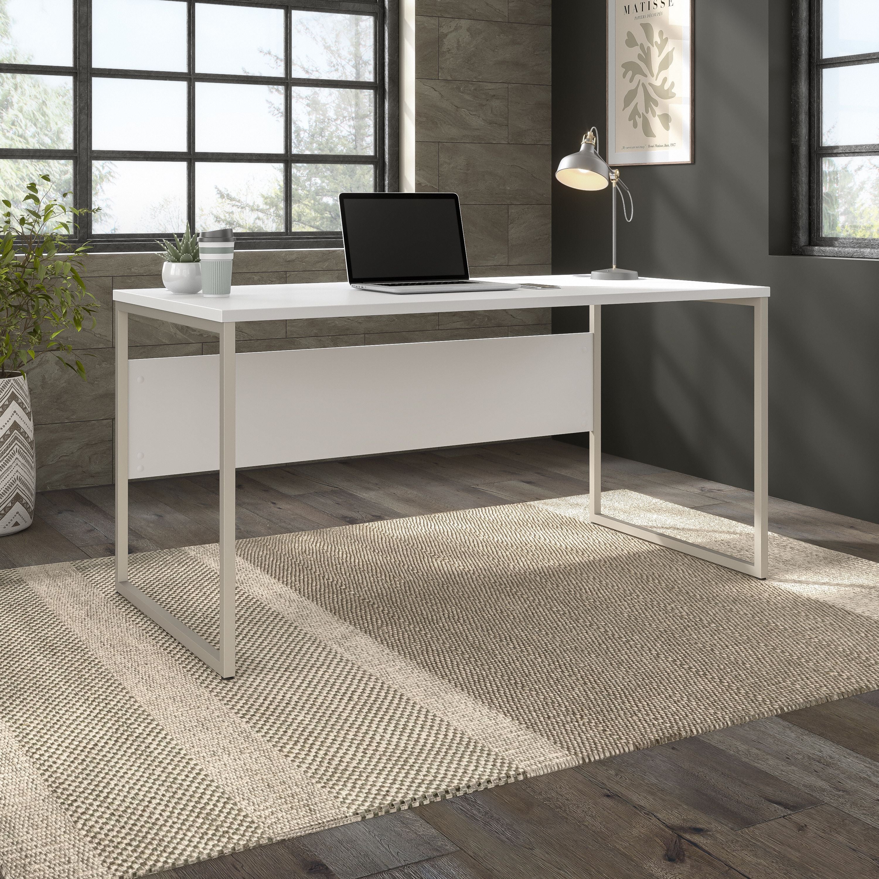 Bush Business Furniture Hybrid 60W x 30D Computer Table Desk with Metal Legs in White - 59.45" Width x 29.37" Depth x 29.91" Height