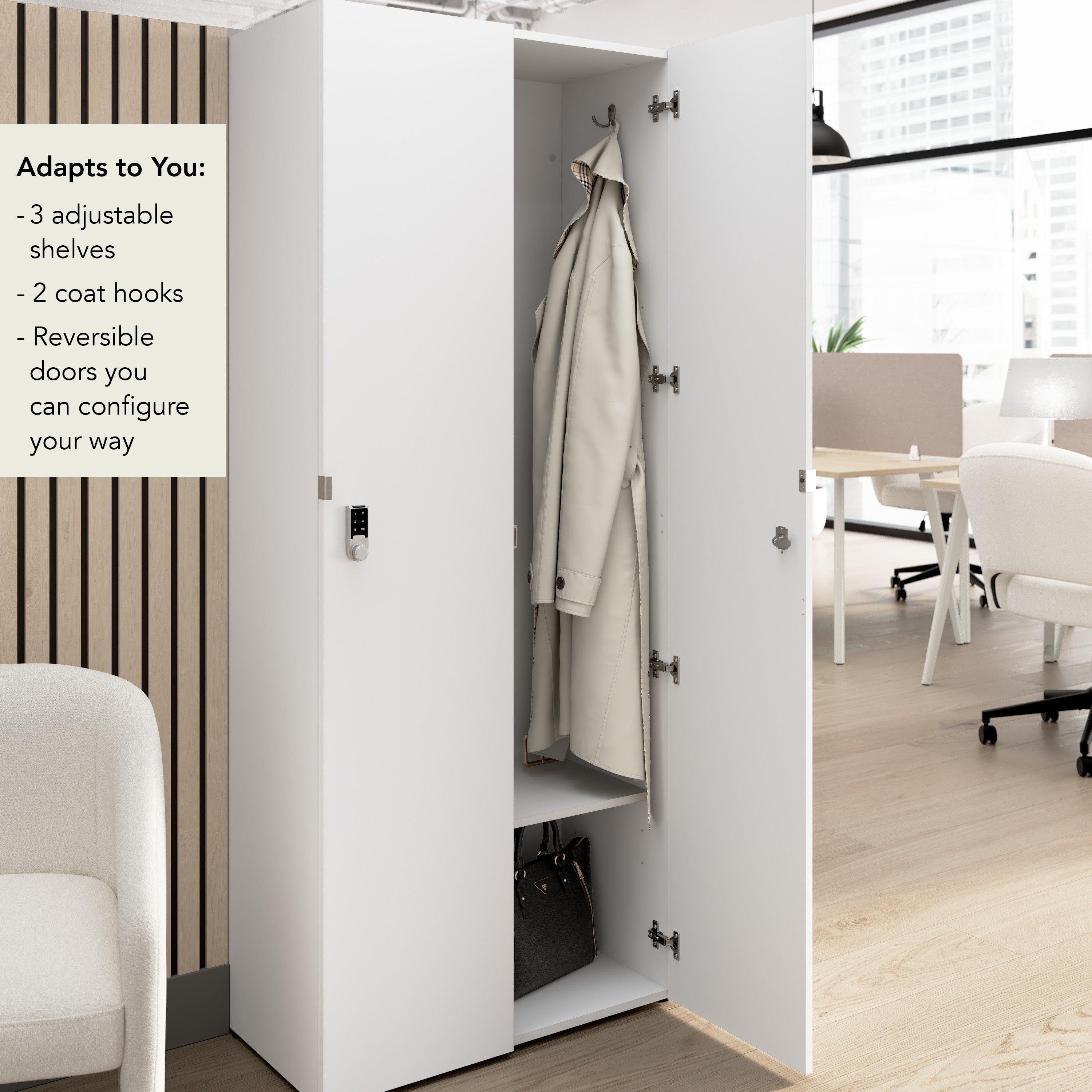 Bush Business Furniture Assure Single Tier 2 Door Storage Locker with Keypad Locks in White - 29.76" Width x 15.35" Depth x 72.15" Height
