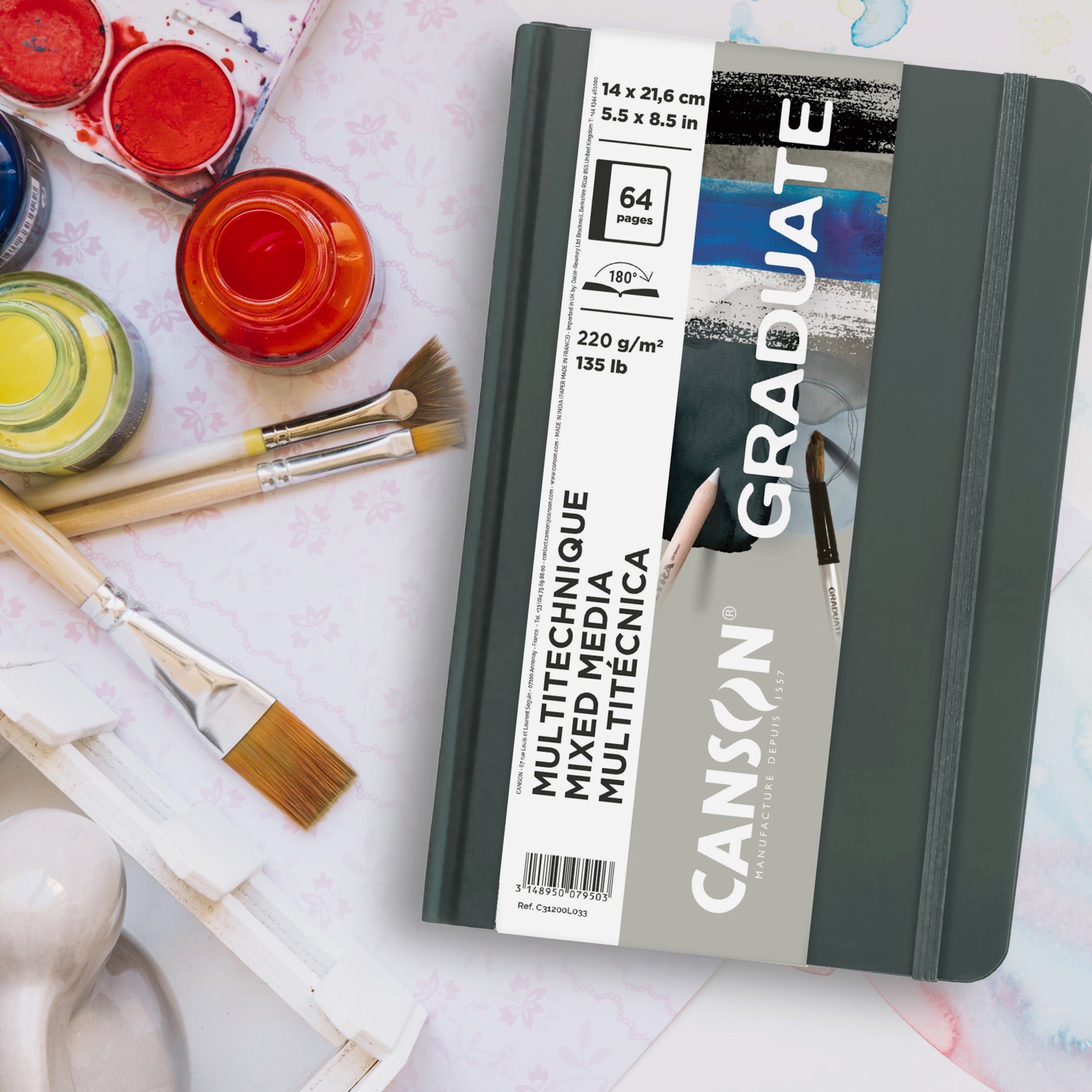 Graduate Mixed Media Art Book, Toned Gray, Hard Cover Binding, 32 Sheet, 5.5x8.5 inch, 1 Count
