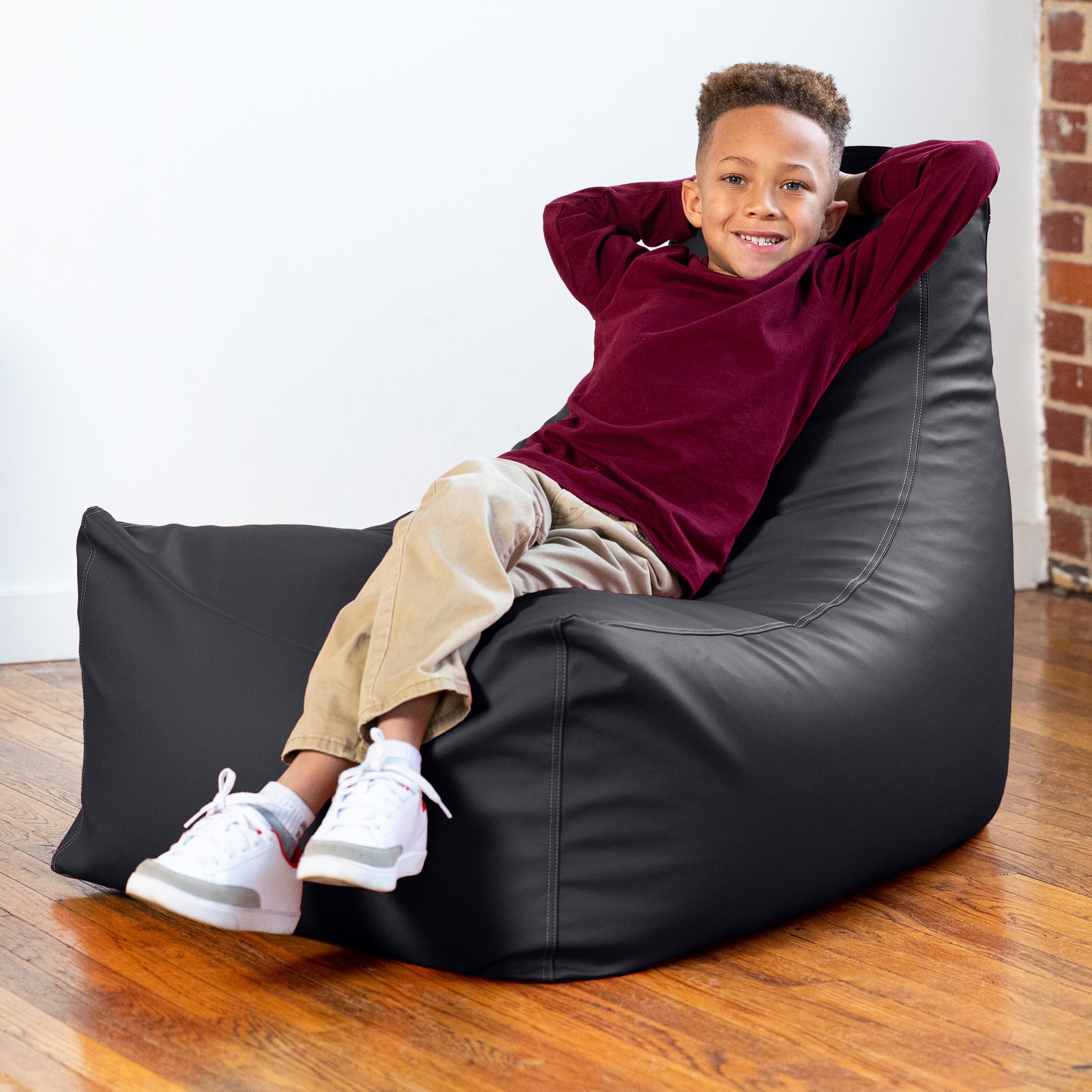 Jaxx Pezzi Premium Vinyl Classroom Bean Bag Chair, Black