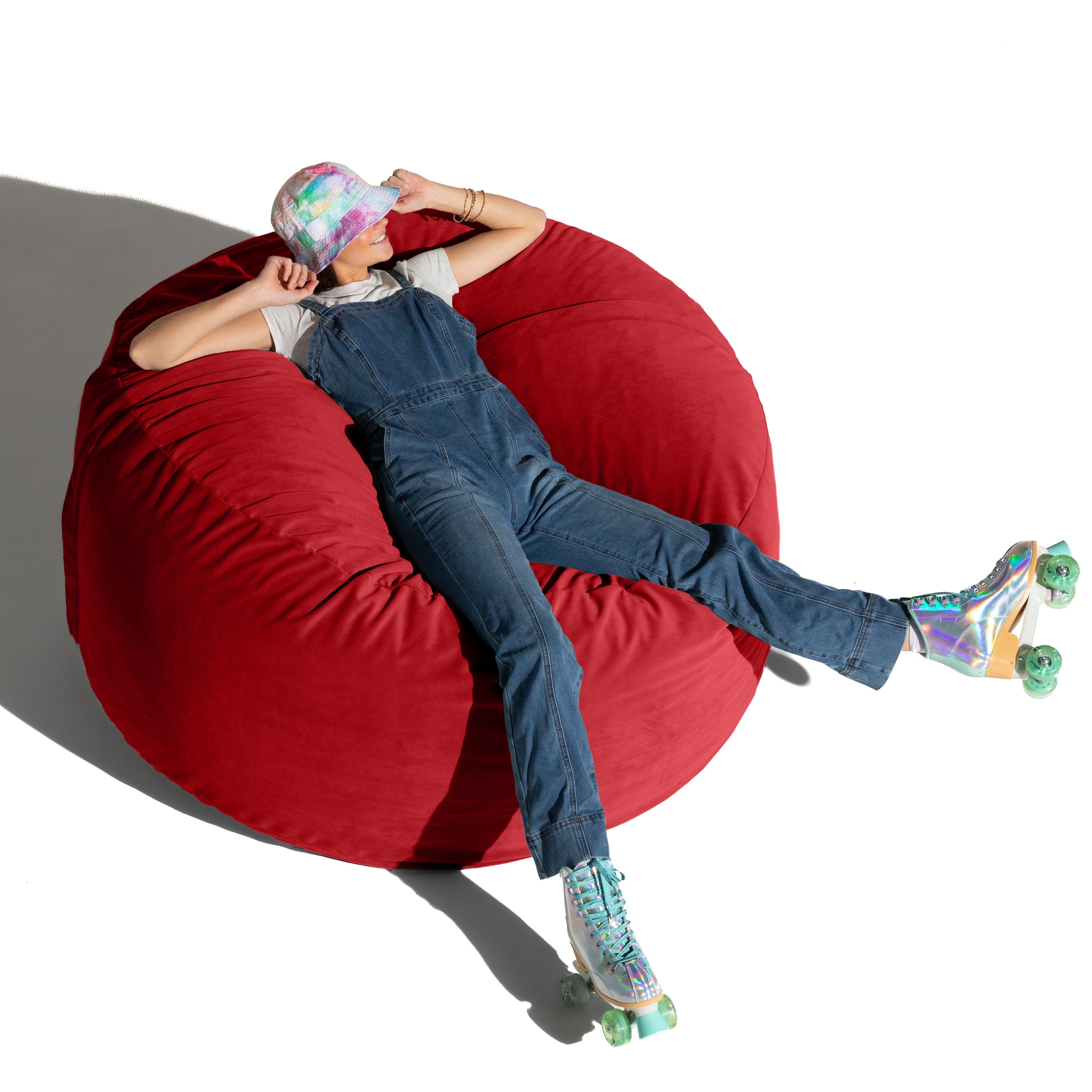 Jaxx 5 Foot Saxx - Large Round Bean Bag Chair for Adults - Lush Velvet Merlot