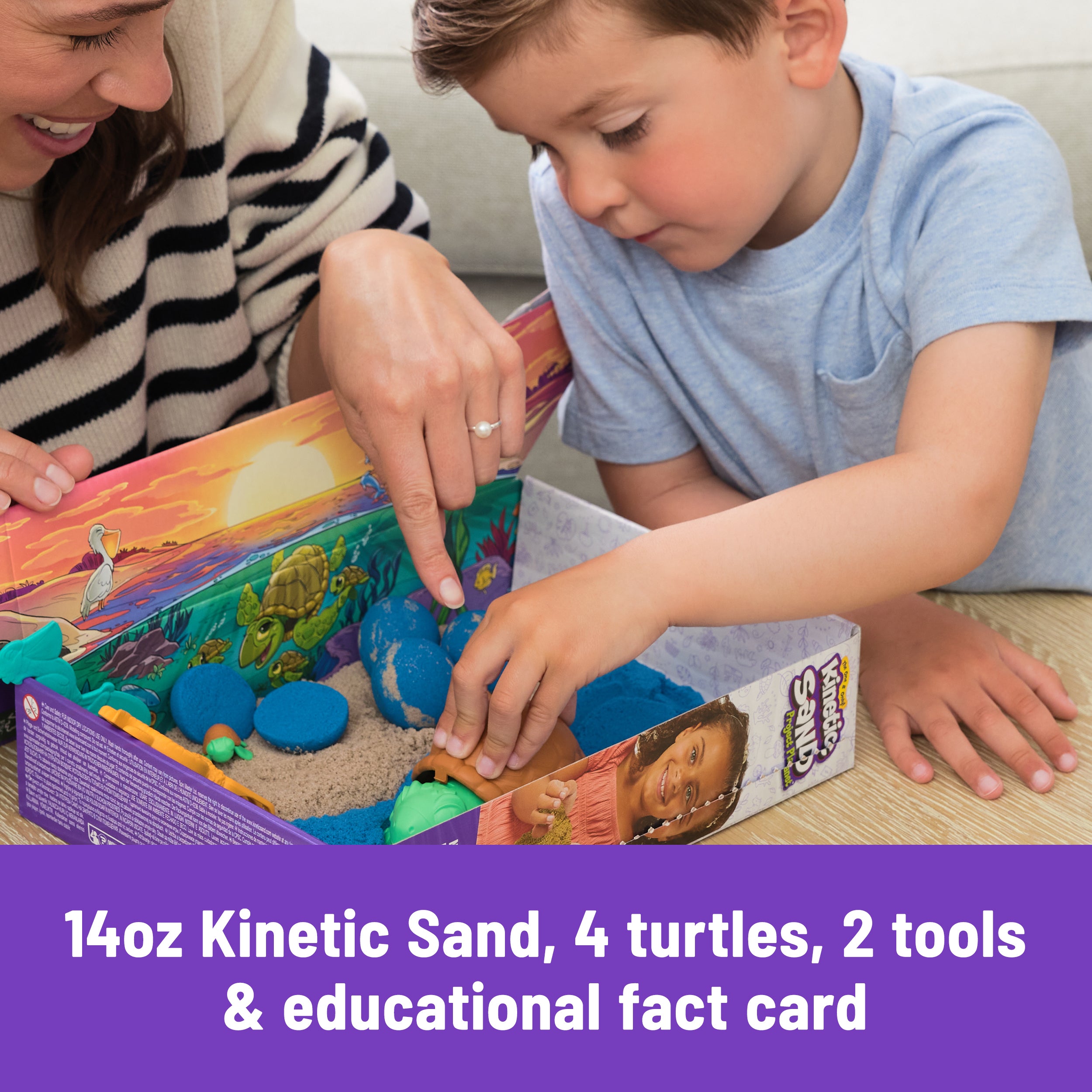 Kinetic Sand, Project Planet Turtle Beach with 14oz Play Sand, Tools & Molds, Sustainably Minded Eco Friendly Materials, Sensory Toys for Kids