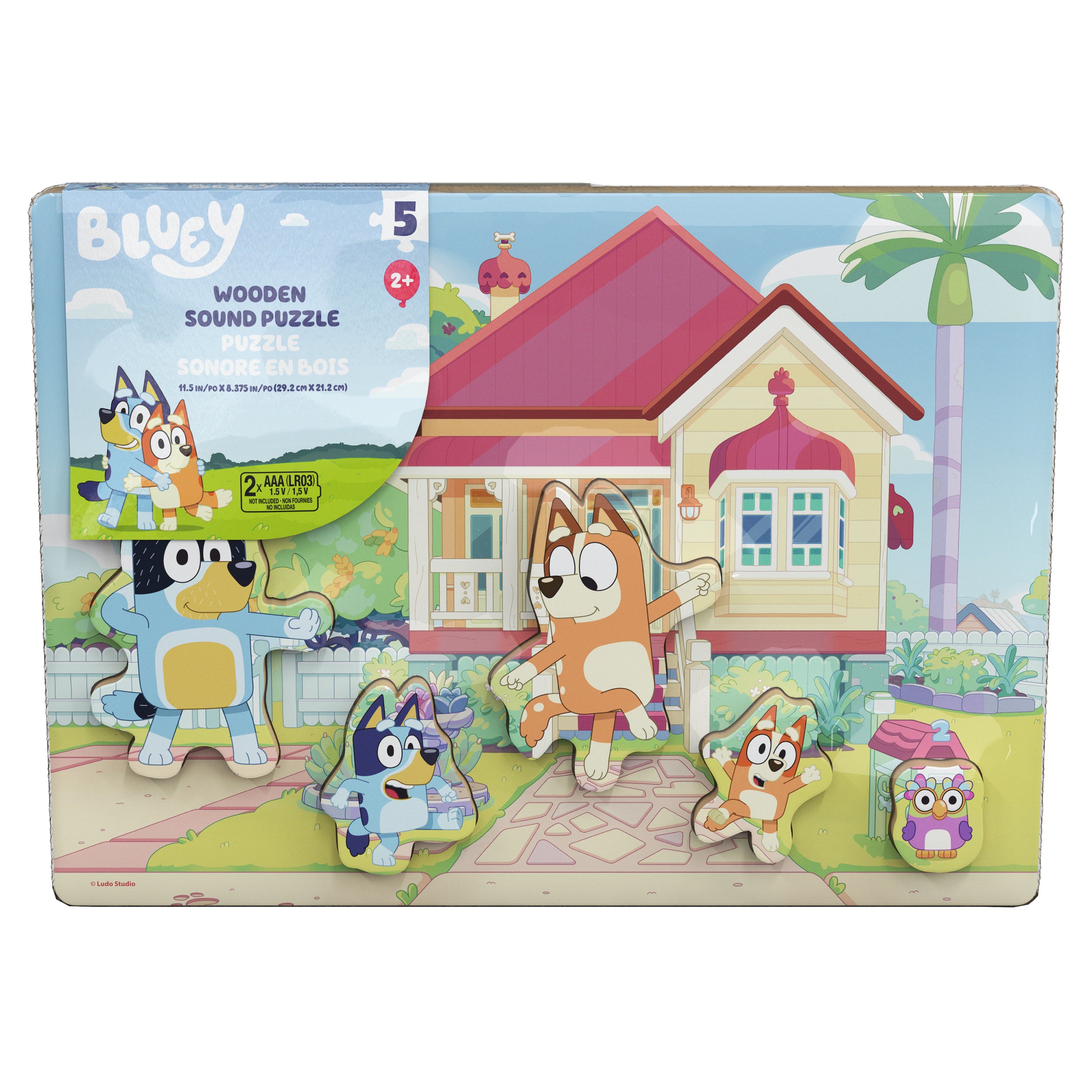 Spin Master Games, Bluey Sound Puzzle, 5-Piece Wood Puzzle for Toddlers & Kids, Featuring Bluey & Family with Sounds from the Show, Wooden Toddler Learning Toy, for Ages 3 & Up
