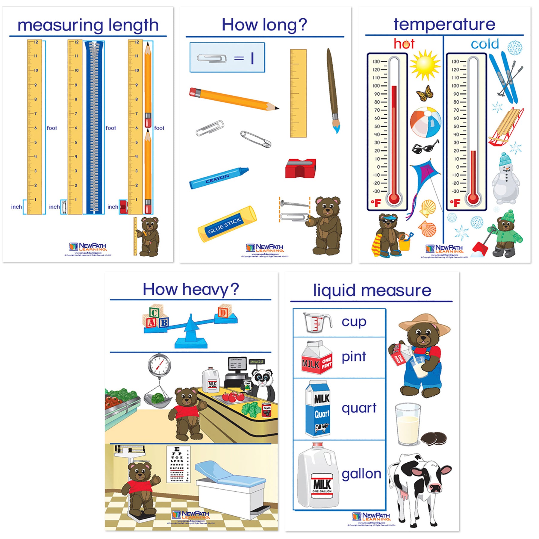 Measurement Bulletin Board Charts, Set of 5, English Edition