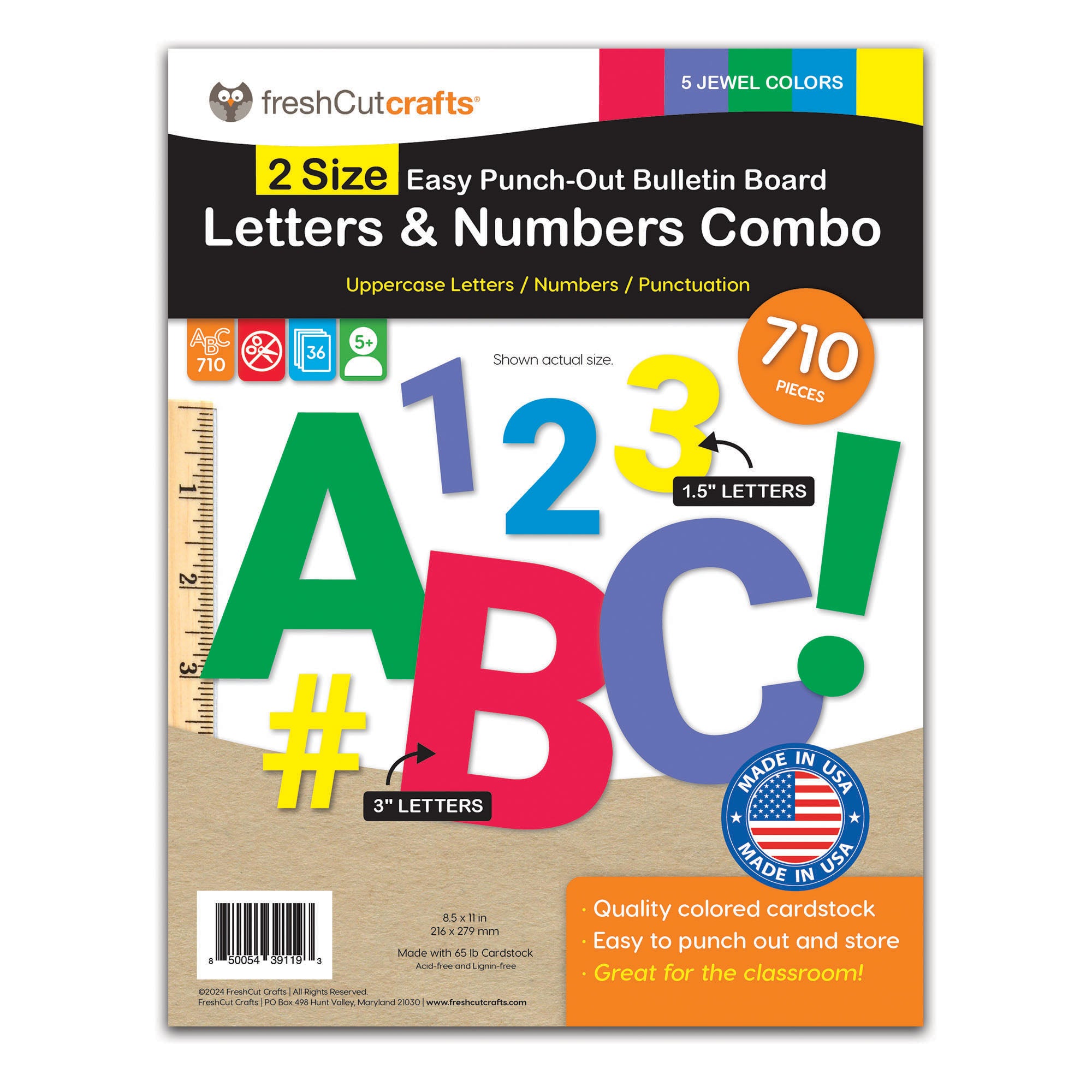 Bulletin Board Letters & Numbers, Jewel Colors, 1.5in & 3in, 710 Pieces