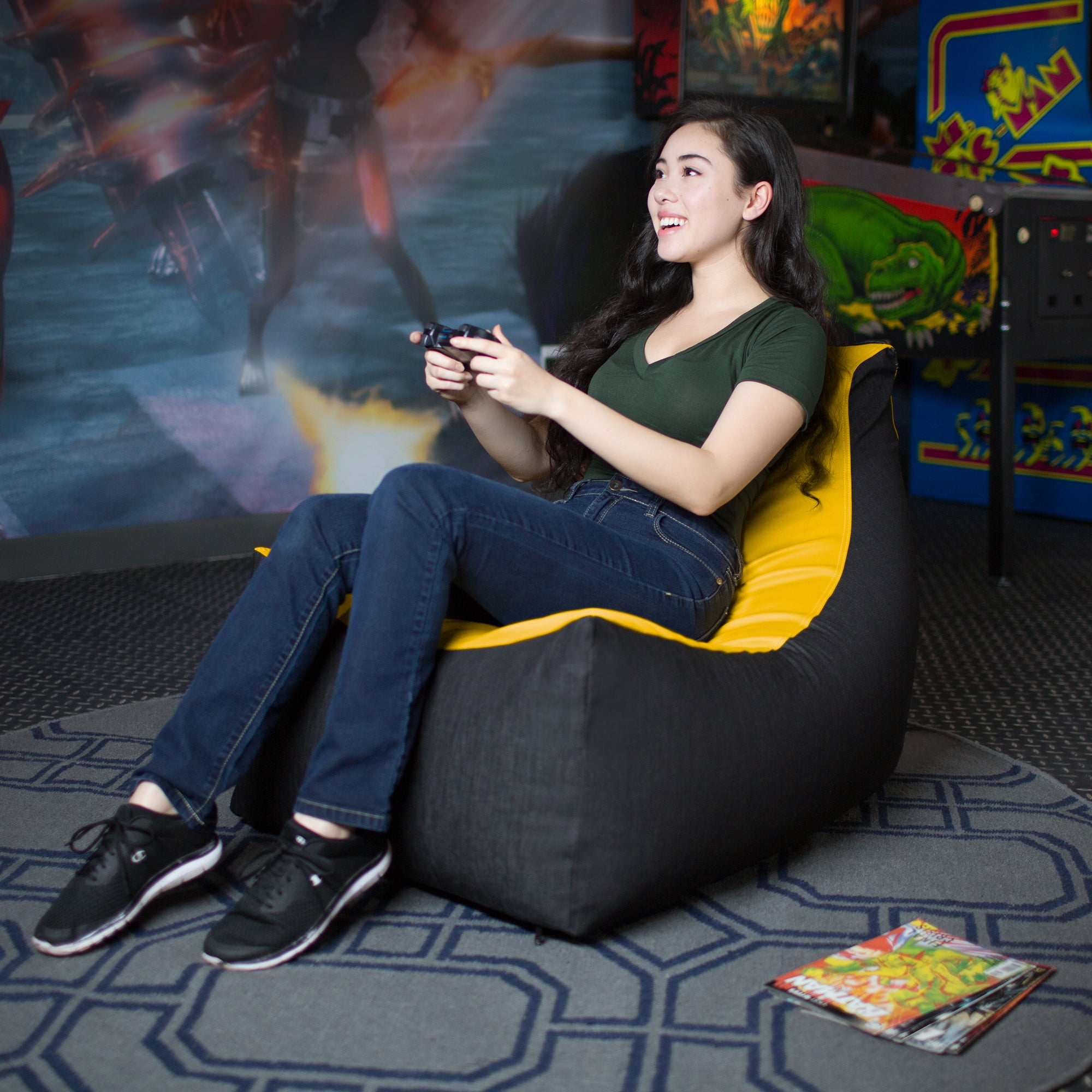 Jaxx Pixel Gamer Chair - Game Room / Home Theater Bean Bag Chair, Yellow