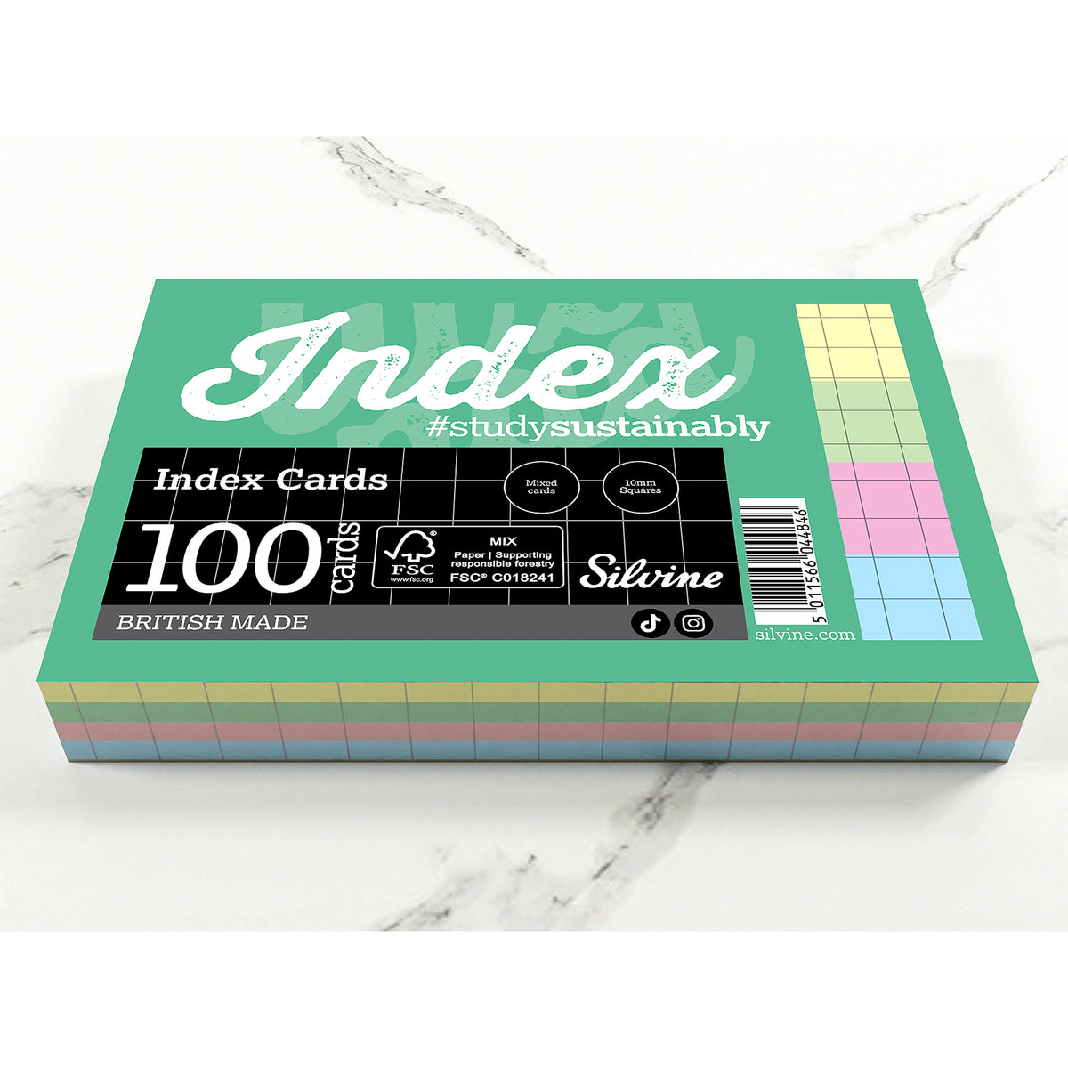 100PK INDXCRD 10MM SQU RL ASST COLR