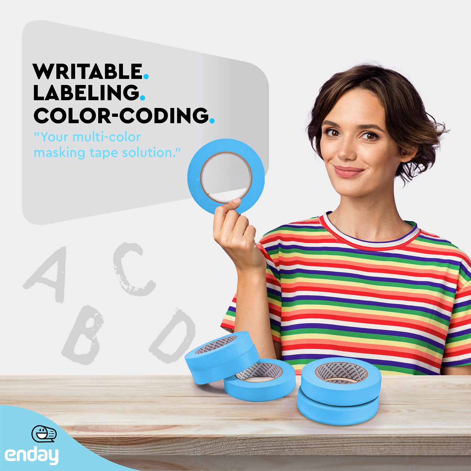 Masking Tape, 1" x 60 Yards, Light Blue, Pack of 6