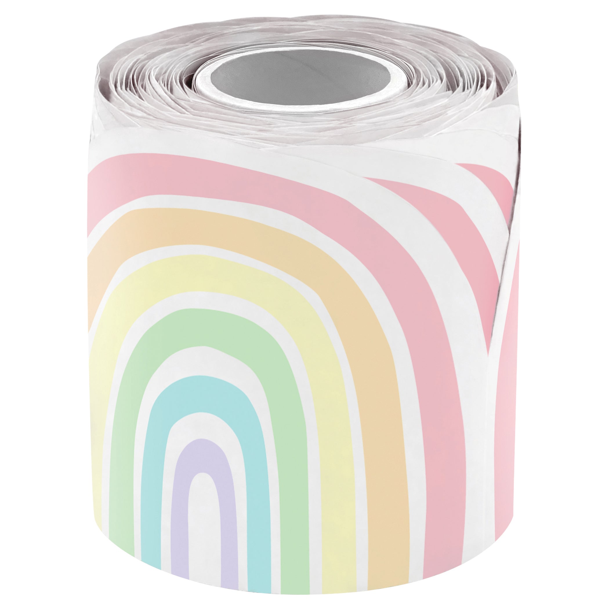 Pastel Pop Rainbows Die-Cut Rolled Border Trim, 50 Feet