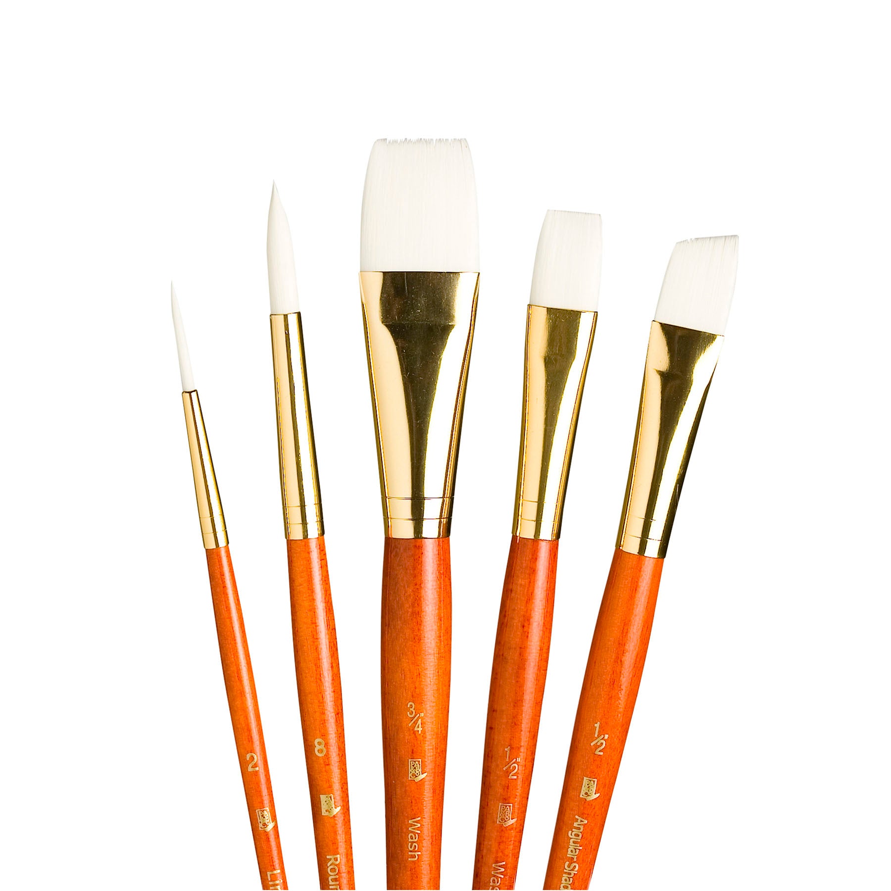 RealValue Brush Set, White Taklon Bristles, Short Handle Mixed Media Paintbrush, Orange, 5 Pieces