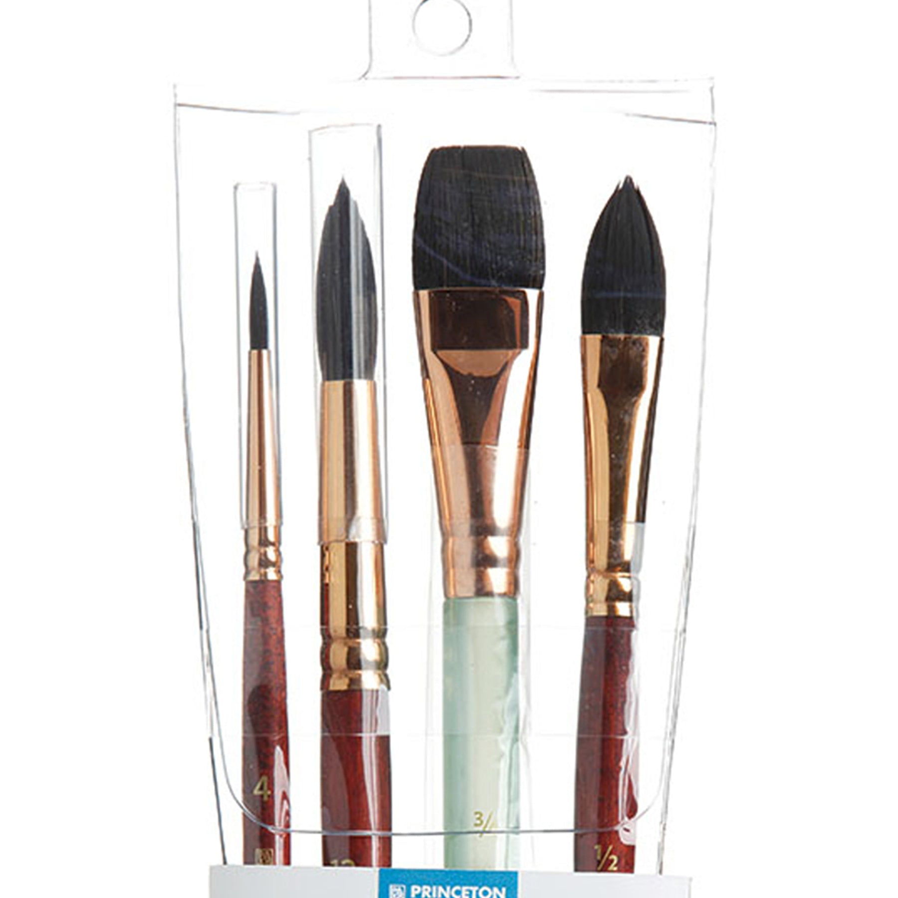 Neptune Watercolor Brush Set, Synthetic Bristles, Short Handle Watercolor Paintbrush, Dark Wood, 4 Pieces