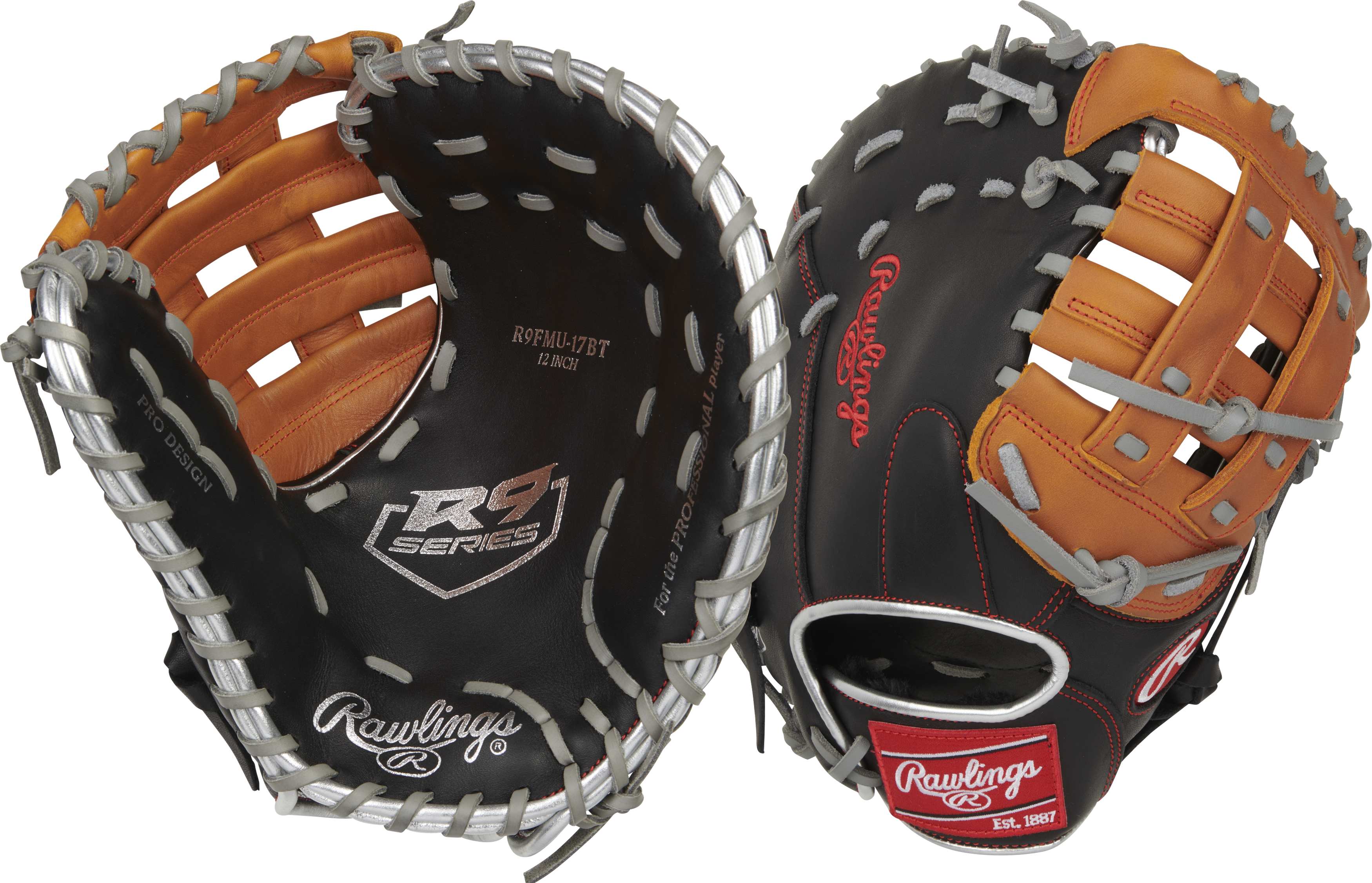 Rawlings R9 Baseball Contour Series First Base Mitt 12-Inch Baseball Glove  - Right Hand Thrower - Black/Tan