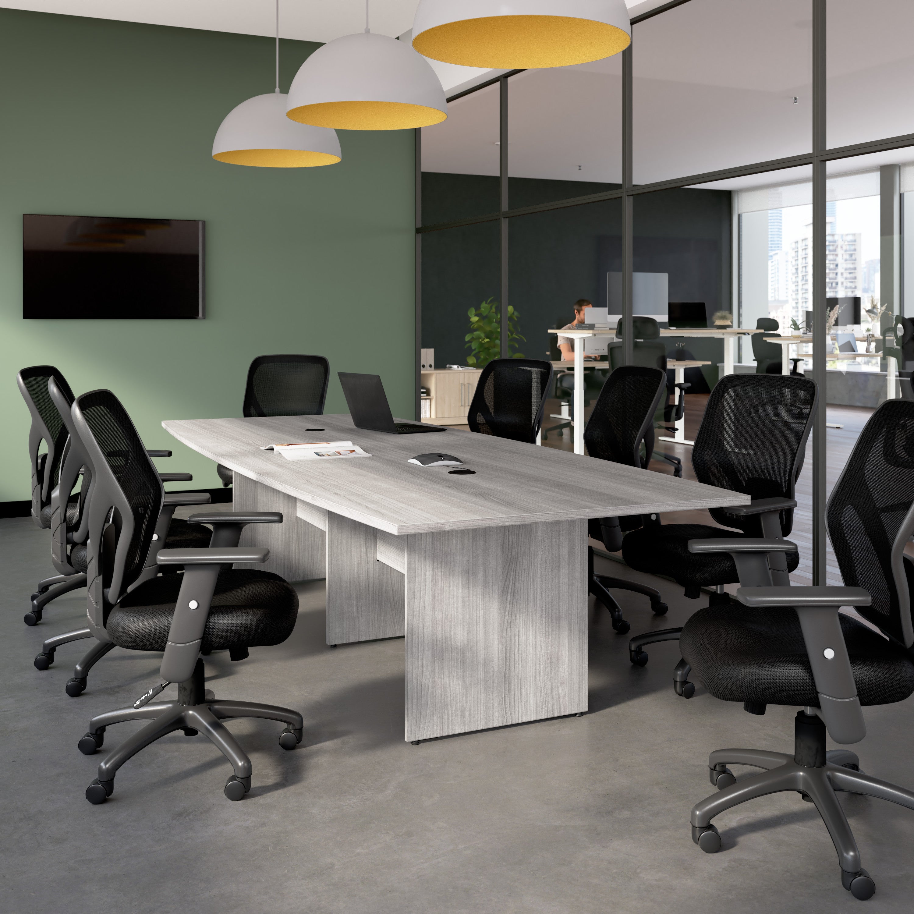 Bush Business Furniture 120-inch Office Conference Table with Wood Base in Platinum Gray - 119.21" Width x 47.52" Depth x 28.65" Height