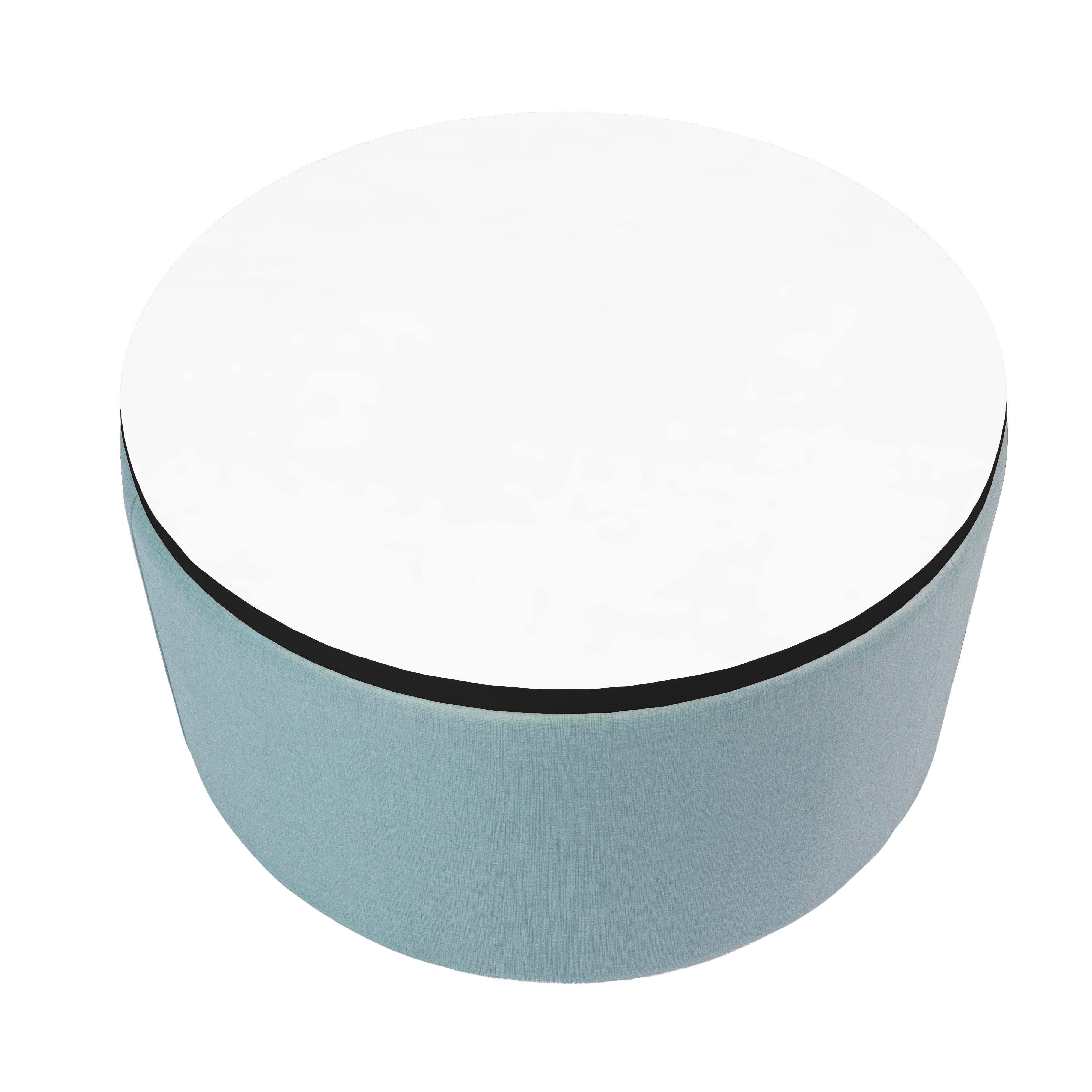 Pro Series Upholstered 30" Round Dry-Erase Ottoman Table 18" Height - Sky Blue Crosshatch/Whiteboard