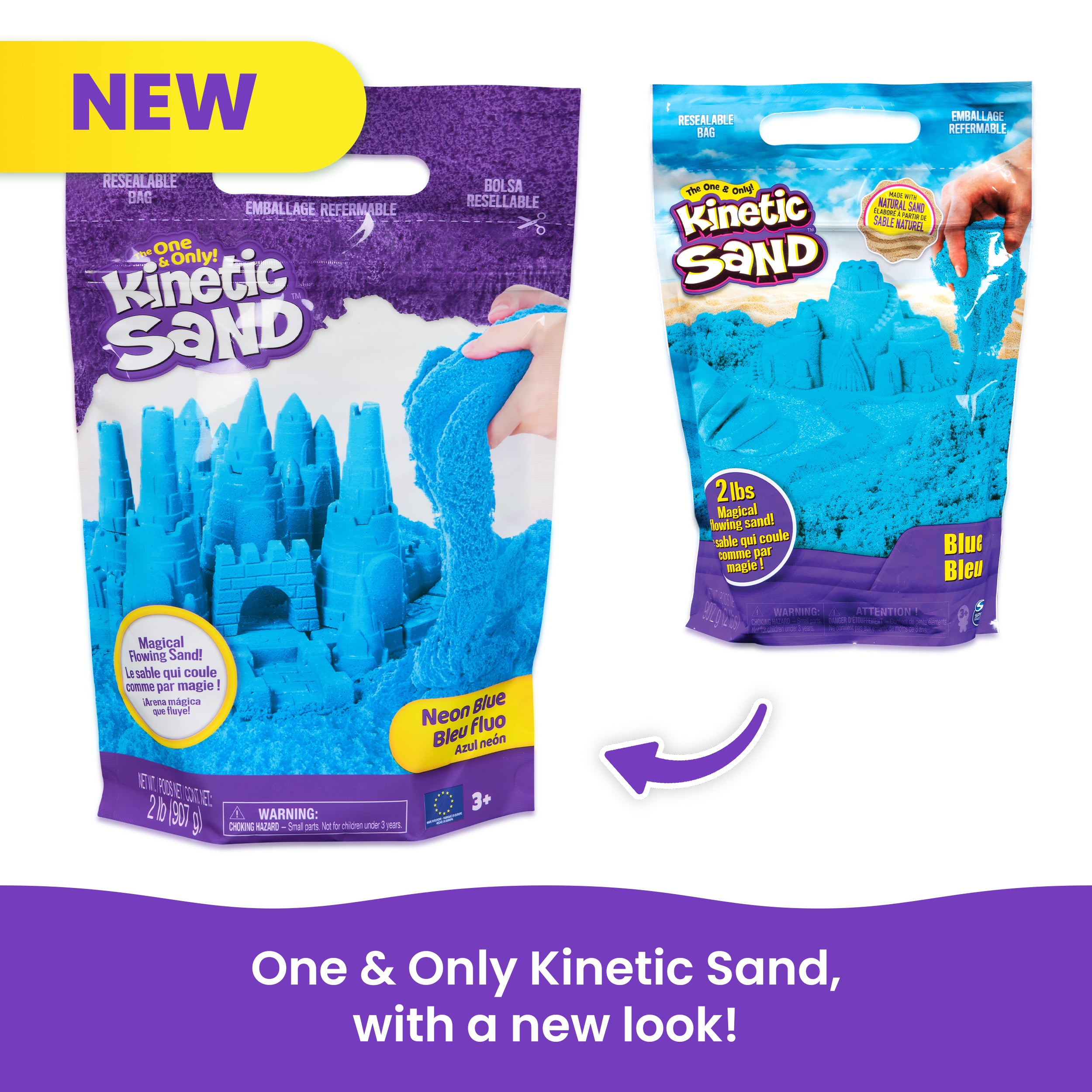 Kinetic Sand, 2lbs Blue Play Sand, Moldable Sensory Toys for Kids, Resealable Bag Packaging May Vary, for Ages 3 and up
