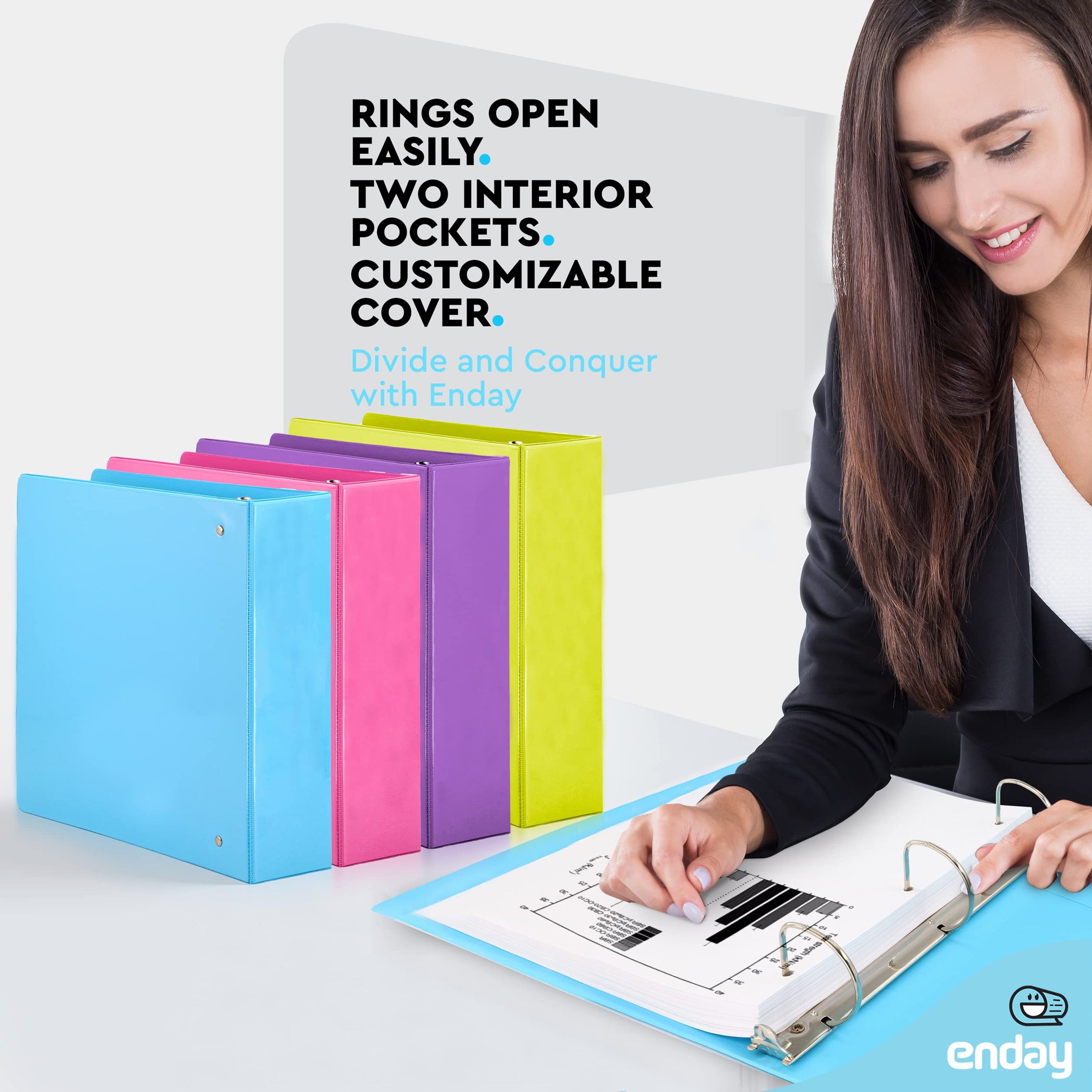 3-Ring View Binder, Slant D-Ring, Assorted Colors, 2 Inch, Pack of 4