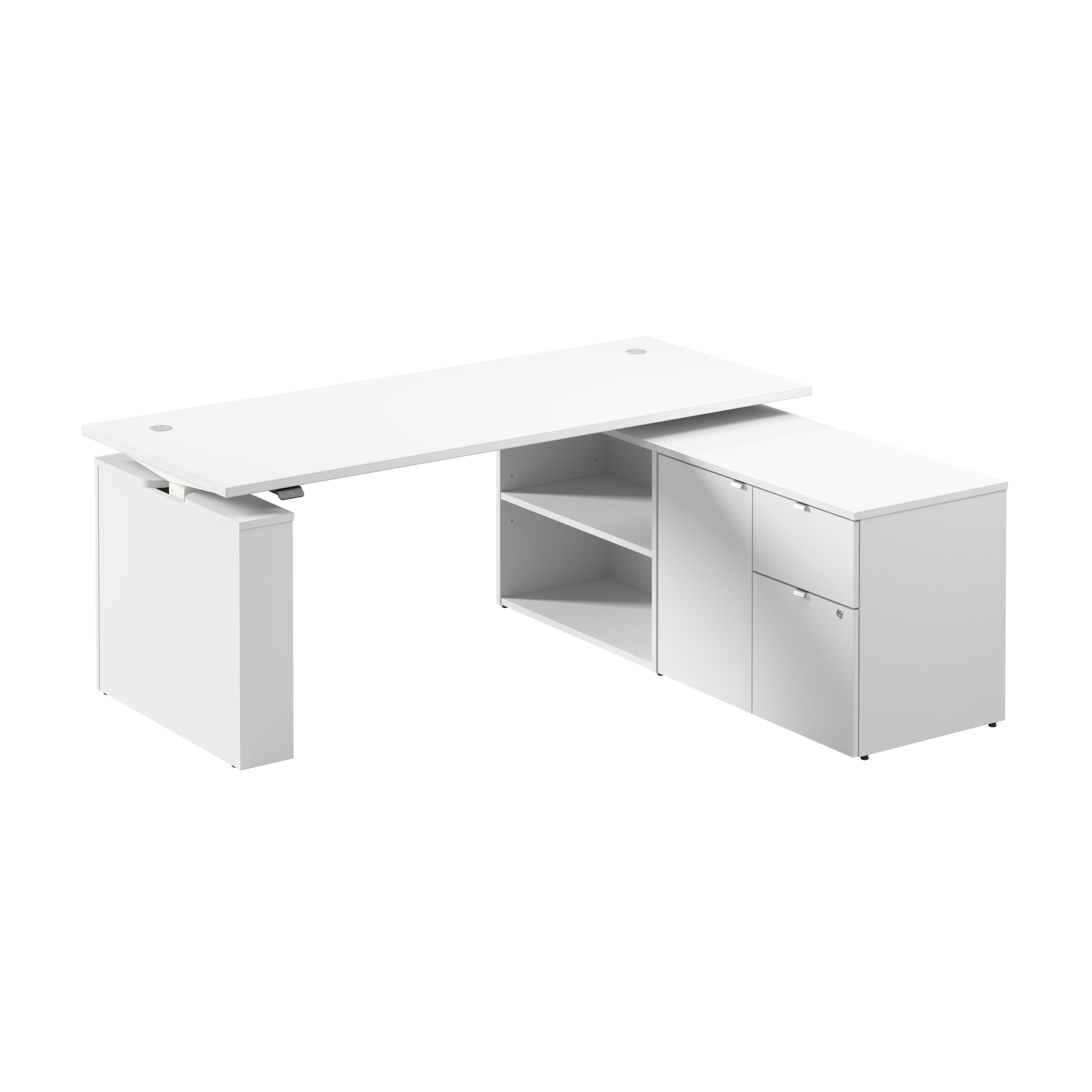 Bush Business Furniture Stratus&nbsp;72W x&nbsp;30D Electric Height Adjustable Standing Desk with Storage in White with White Base - 71.02" Width x 29.37" Depth x 27.44" Height