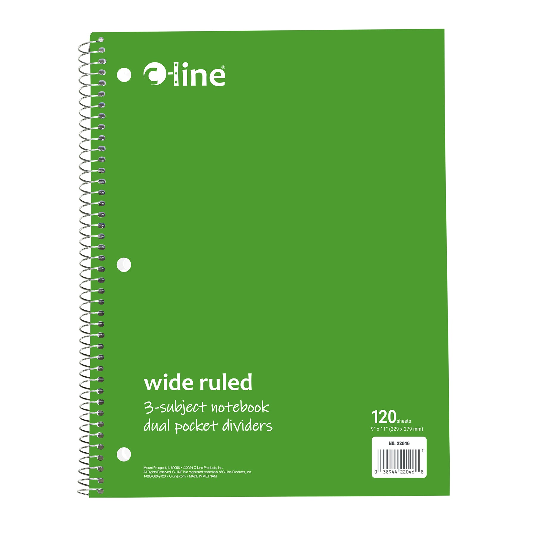 3-Subject Notebook, Wide Ruled, 120 Sheets, Assorted Colors