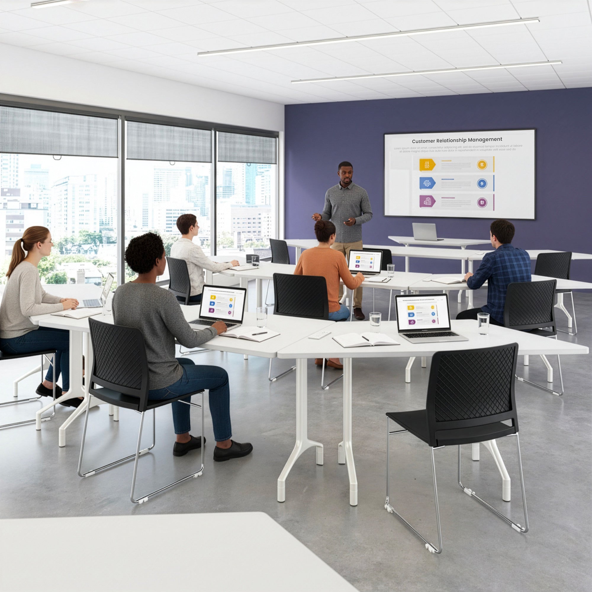 Bush Business Furniture Synergy 60-inch Trapezoid Modular Office Conference Table in White - 57.81" Width x 25.44" Depth x 29.62" Height