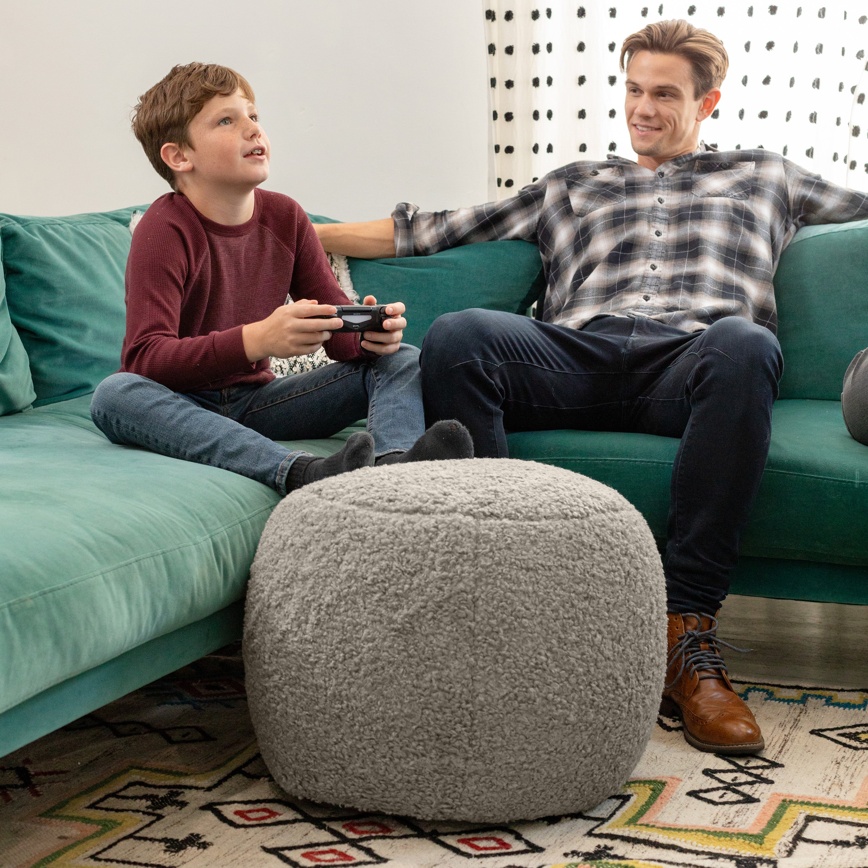 Jaxx Ellis Ottoman Shearling Faux-Lamb Plush Pouf for Modern Interior Design, Small, Smoke