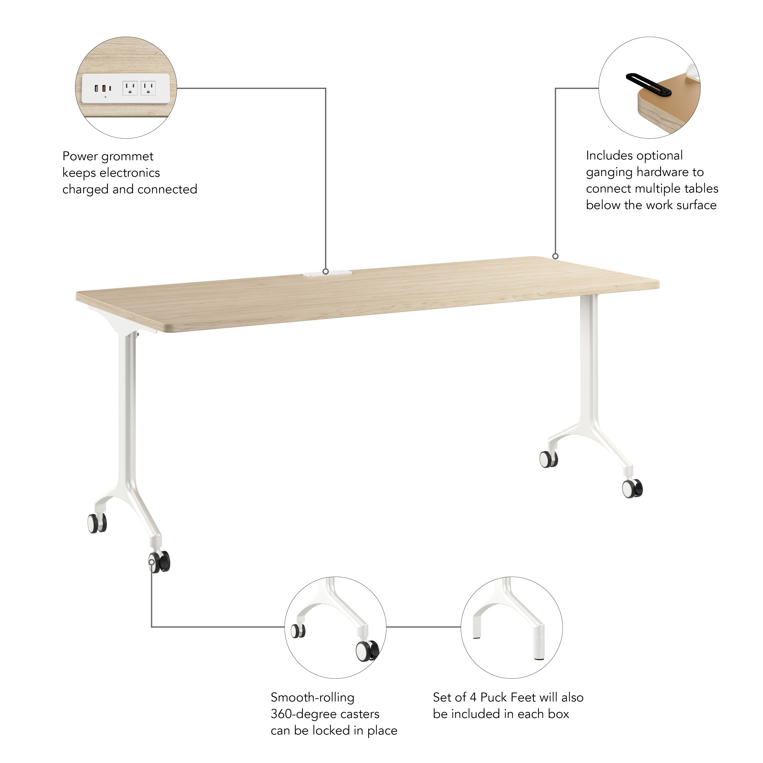 Bush Business Furniture Synergy 72-inch Rectangle Modular Office Conference Table in Natural Elm - 71.02" Width x 29.37" Depth x 29.62" Height