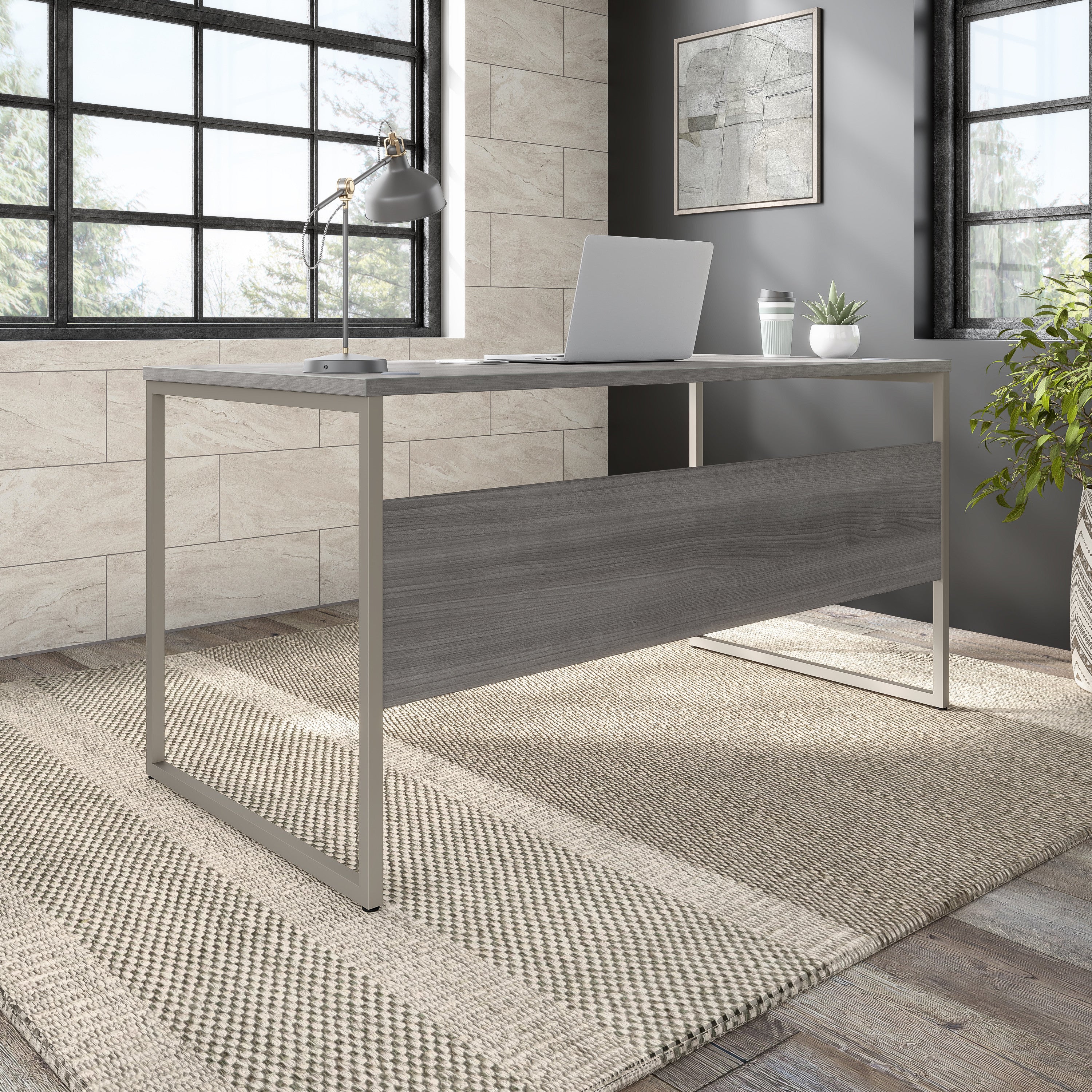 Bush Business Furniture Hybrid 60W x 30D Computer Table Desk with Metal Legs in Platinum Gray - 59.45" Width x 29.37" Depth x 29.91" Height