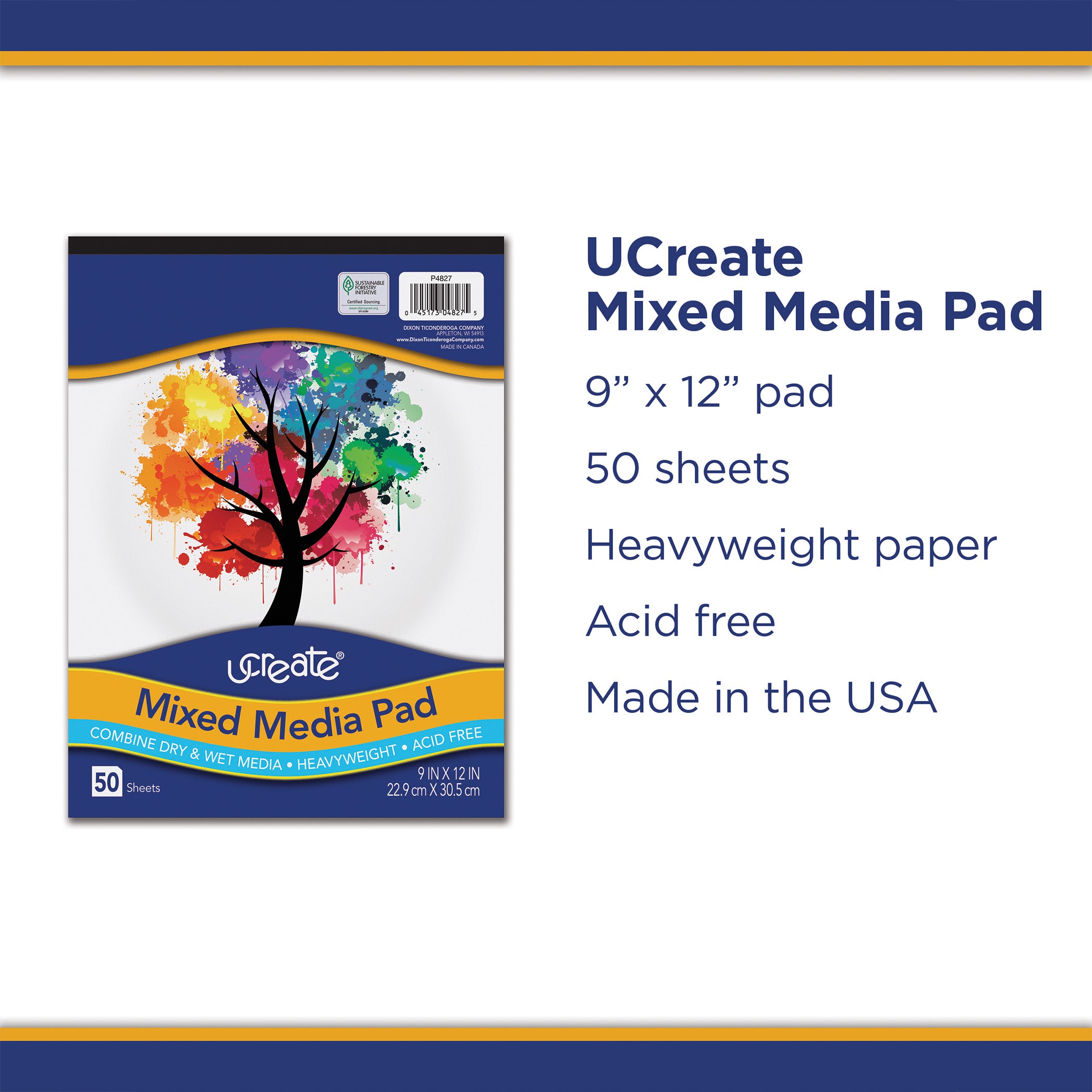 Mixed Media Pad, 9" x 12", 50 Sheets