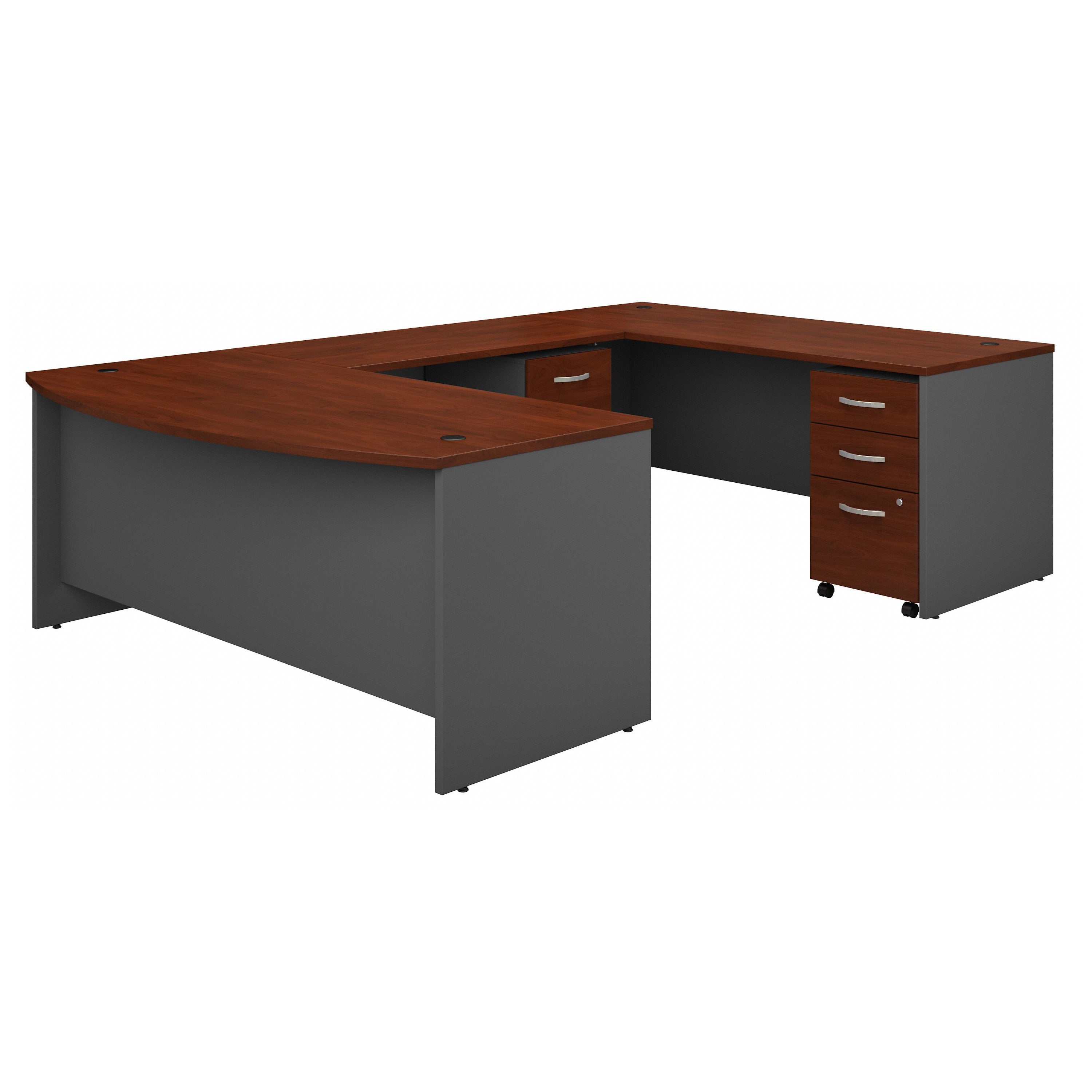 Bush Business Furniture Series C 72W x 36D Bow Front U Shaped Desk with Mobile File Cabinets in Hansen Cherry - 71.1" Width x 107.09" Depth x 29.76" Height