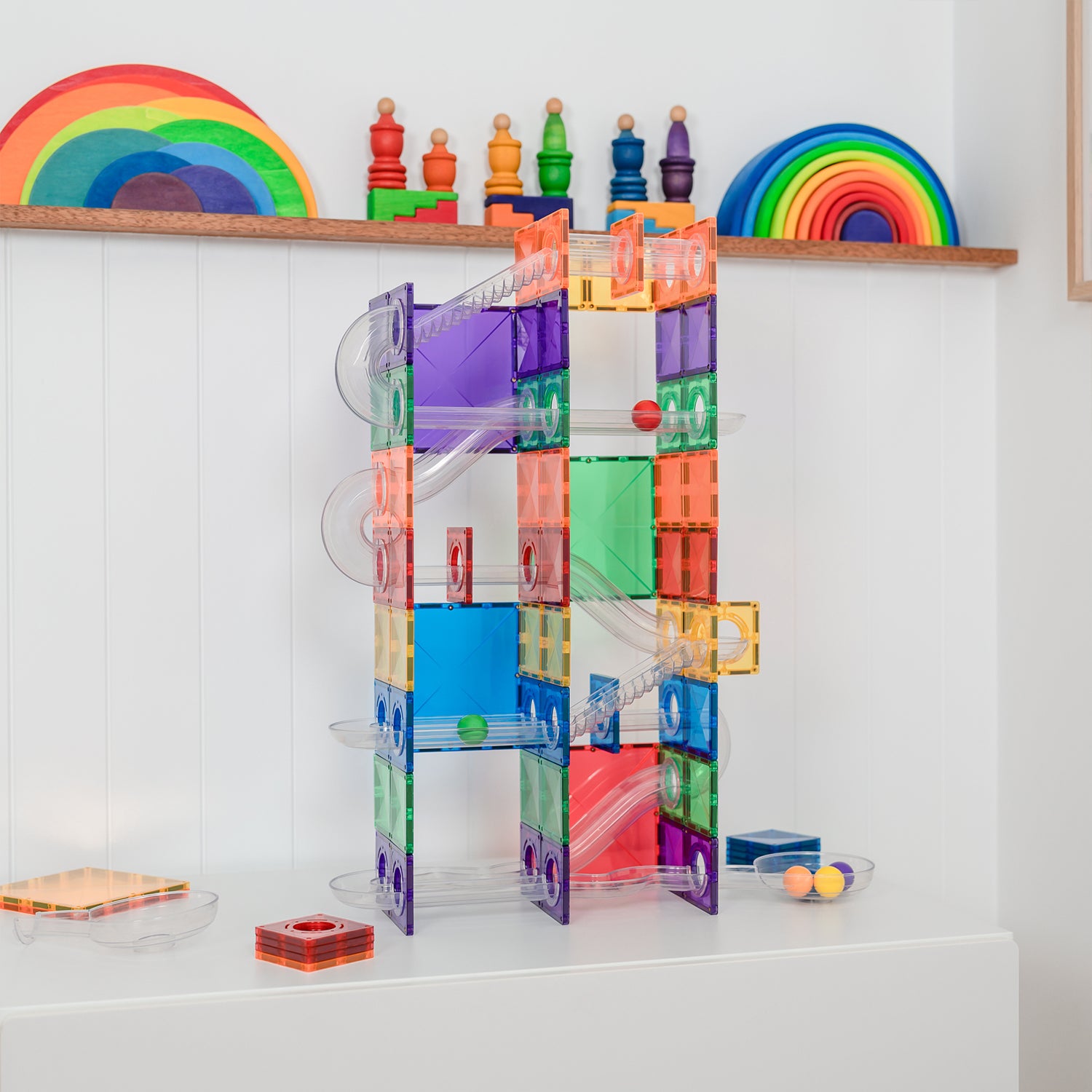 Magnetic Tiles Super Ball Run Pack, 134 Pieces