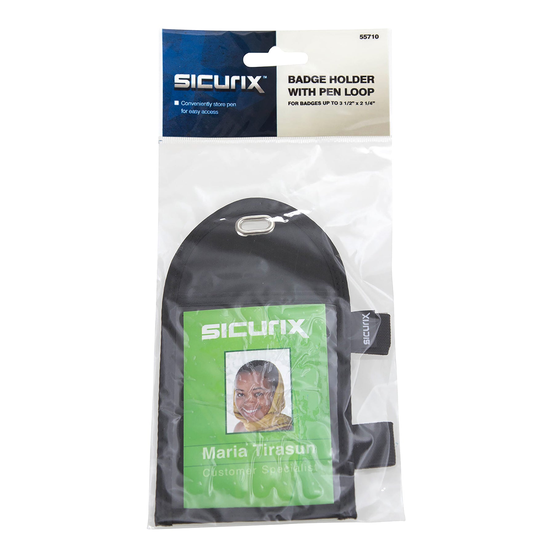 Pen Loop ID Neck Pouch Badge Holder, Vertical, Black