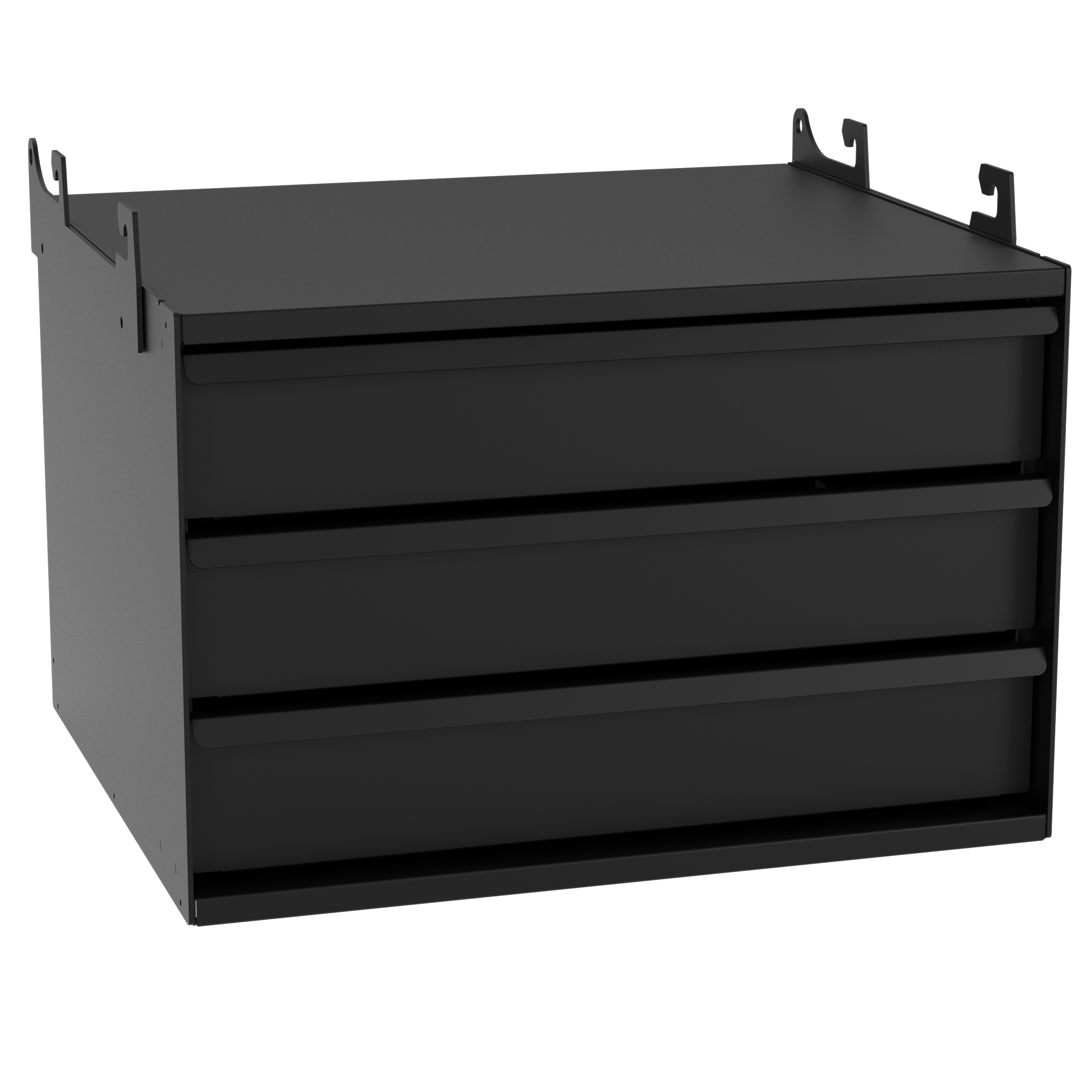 Three, 16ga metal suspended pullout drawer with 10ga full outer metal cabinet,  powder coated black