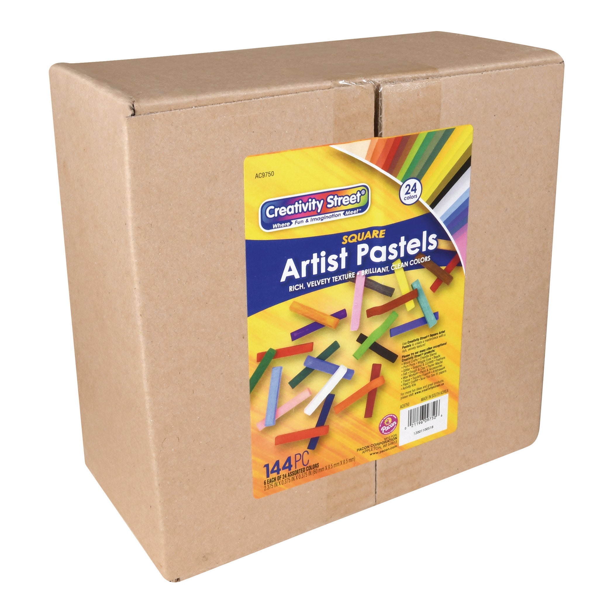 Square Artist Pastels, 24 Assorted Colors, 6 Each, 2-3/8" x 3/8" x 3/8", 144 Pieces